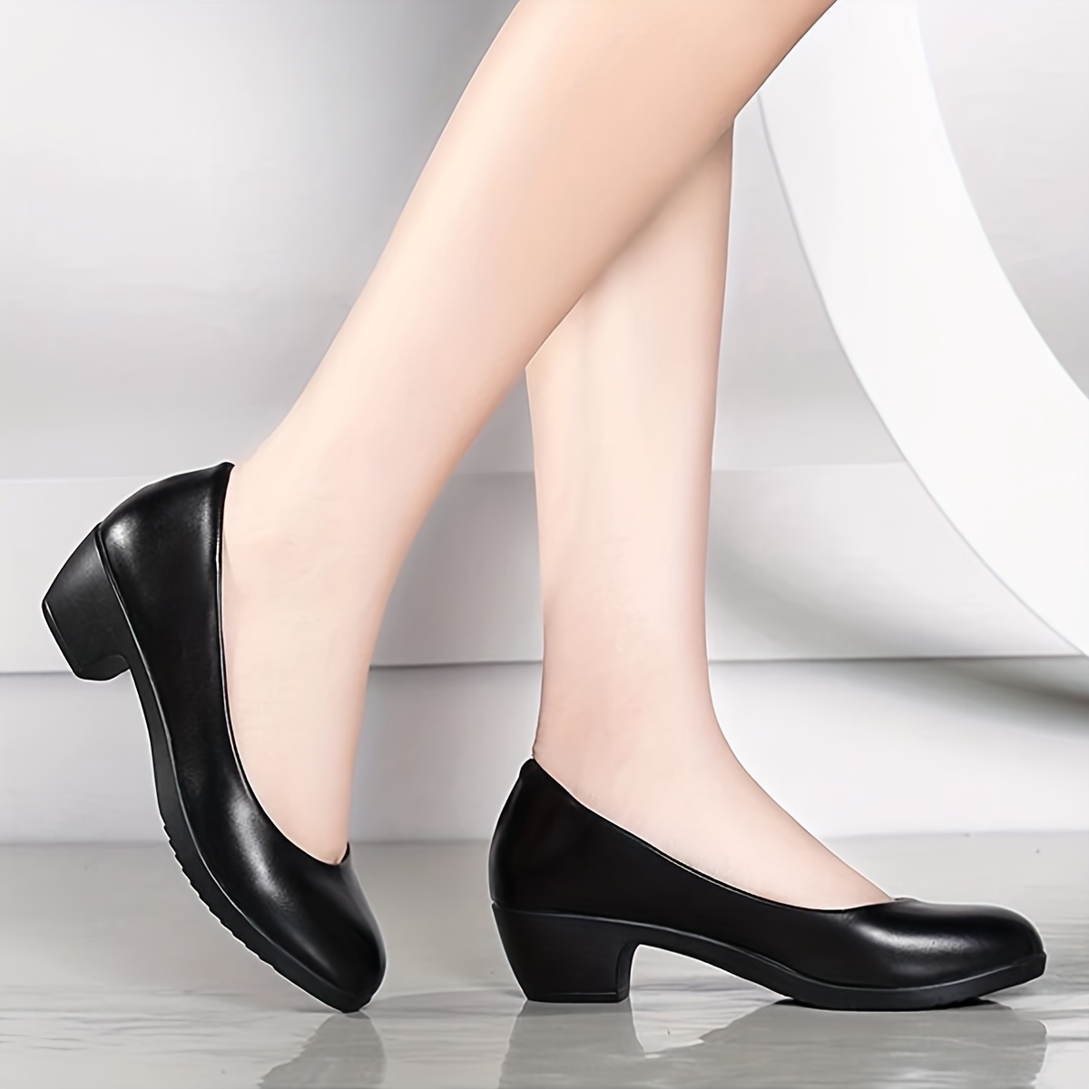 womens solid color shoes slip on chunky heel lightweight casual shoes versatile comfy daily footwear details 0