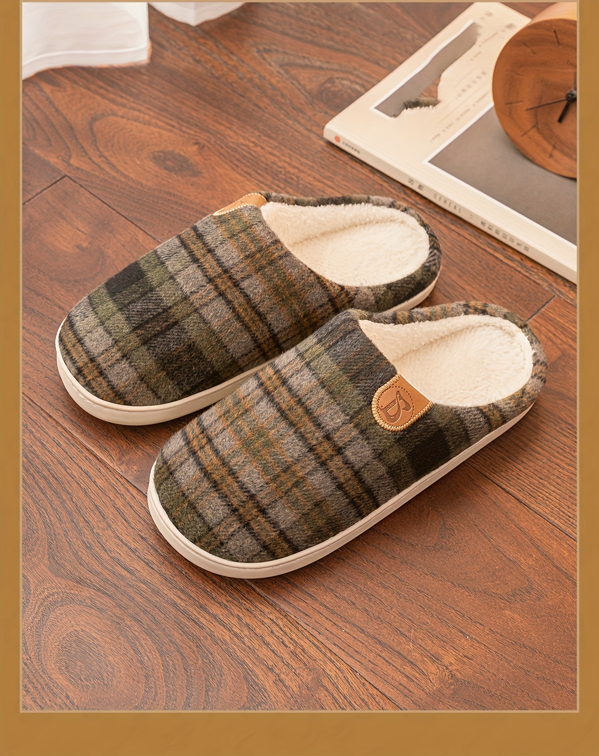 mens plus size soft plush cozy house slippers lightweight breathable anti skid slip on shoes with fuzzy lining for indoor walking autumn and winter details 5