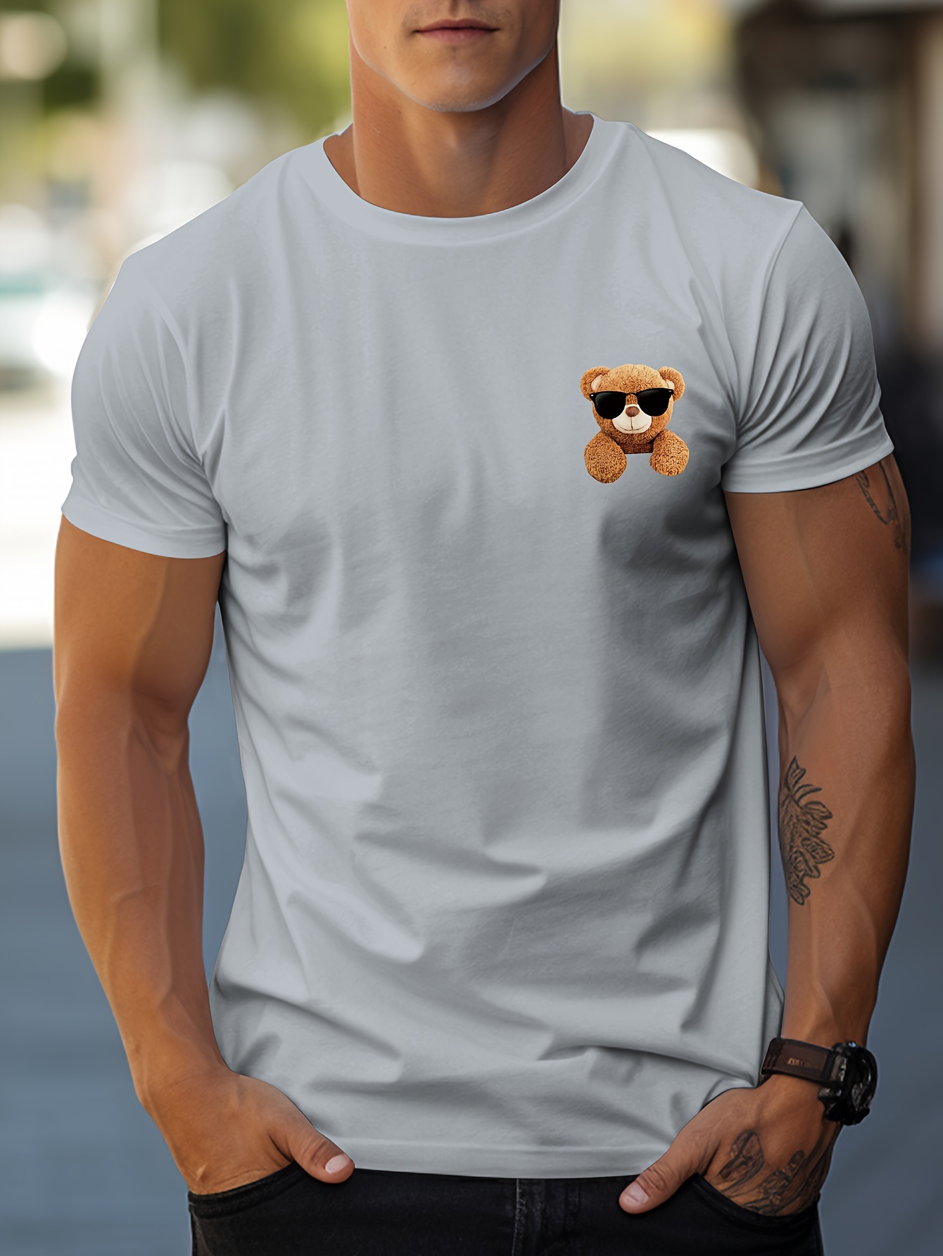 mens handsome bear tee short sleeve t shirt casual wear mens clothing details 28