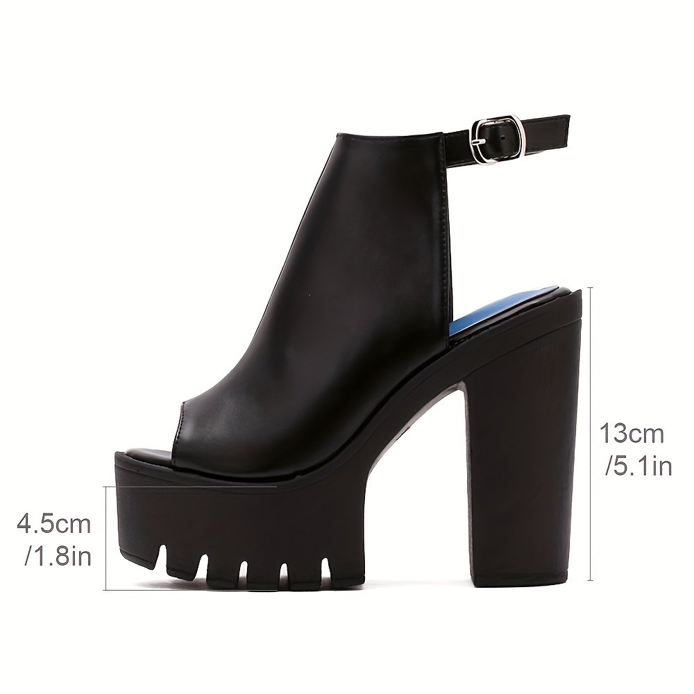 Women's Platform Block High Heels, Black Peep Toe Ankle Buckle Strap Slingback Sandals, Fashion Party Pumps