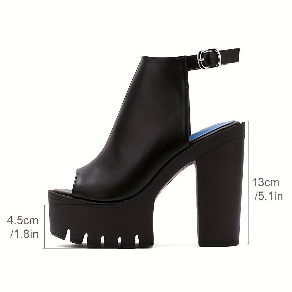 Women's Platform Block High Heels, Black Peep Toe Ankle Buckle Strap Slingback Sandals, Fashion Party Pumps