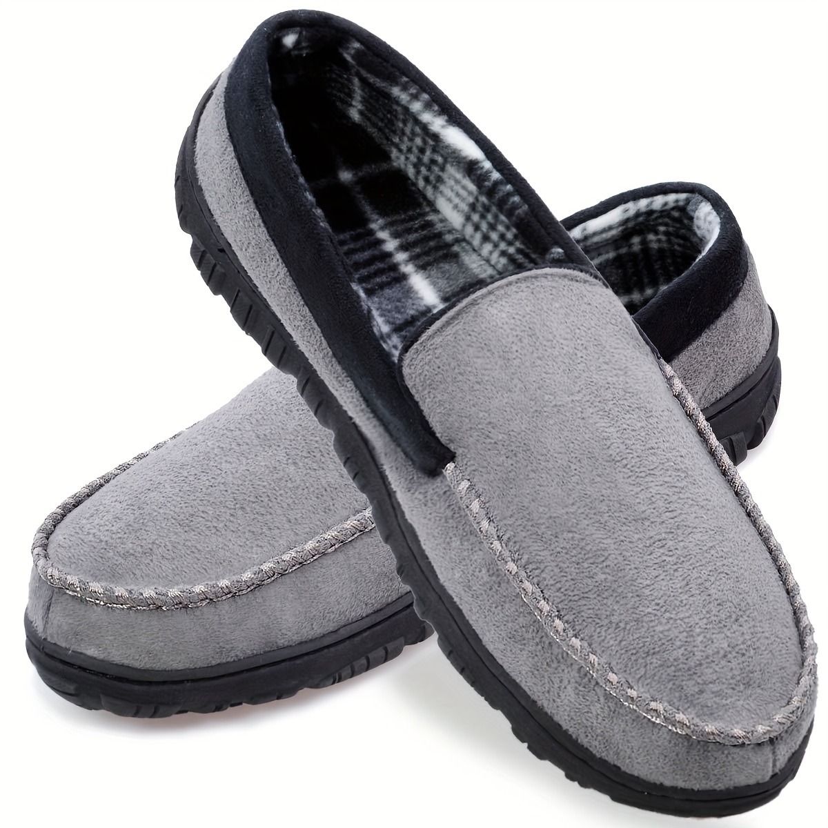 mens fuzz lined casual loafers breathable lightweight anti skid slip on shoes for indoor walking details 6