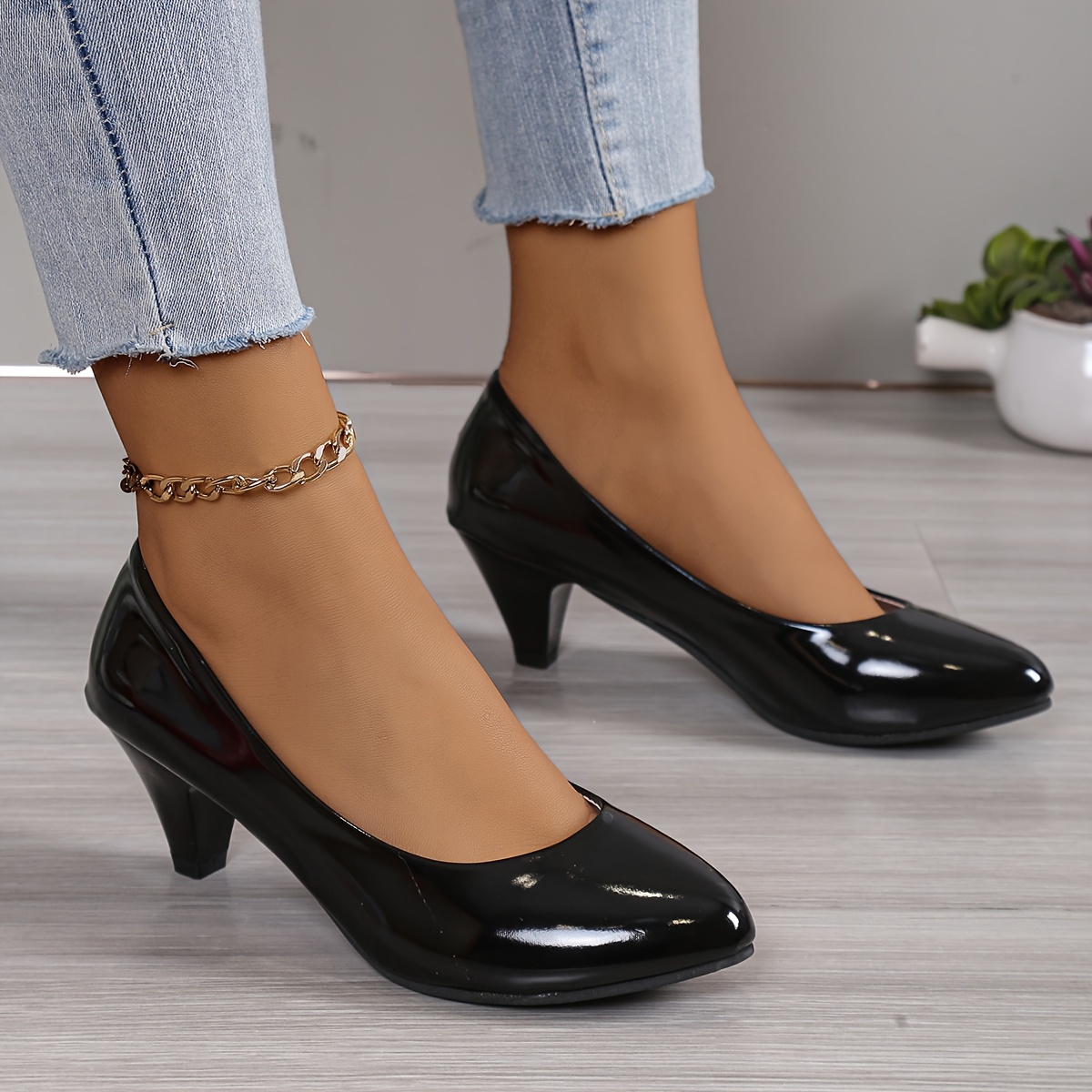 womens solid color high heels fashion slip on dress pumps womens stylish slip on heels details 3