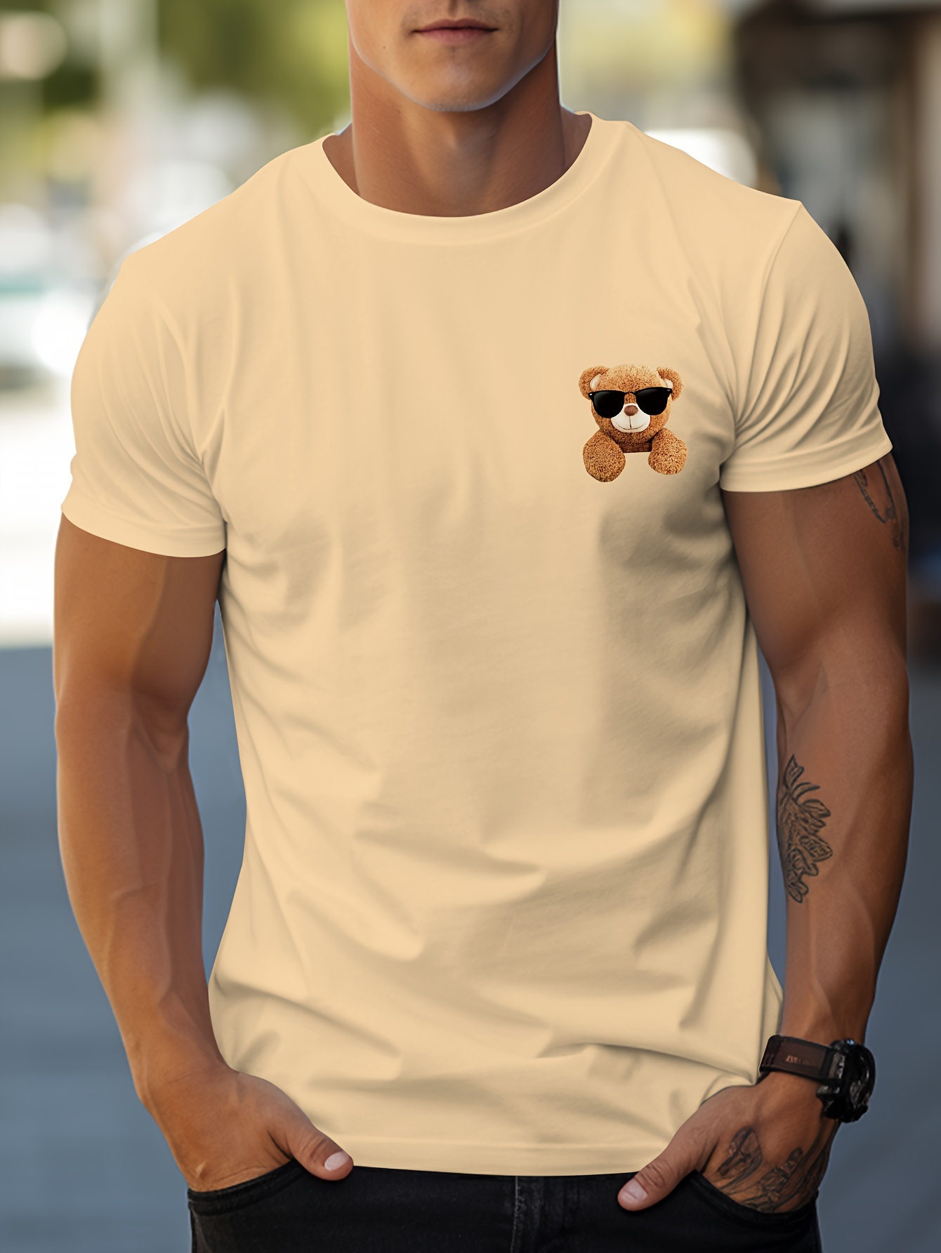 mens handsome bear tee short sleeve t shirt casual wear mens clothing details 0