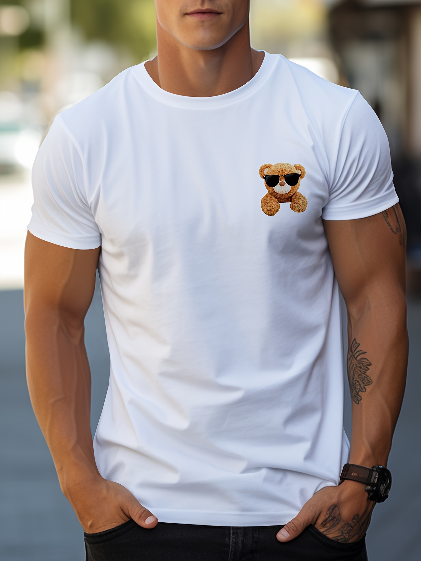 mens handsome bear tee short sleeve t shirt casual wear mens clothing details 24