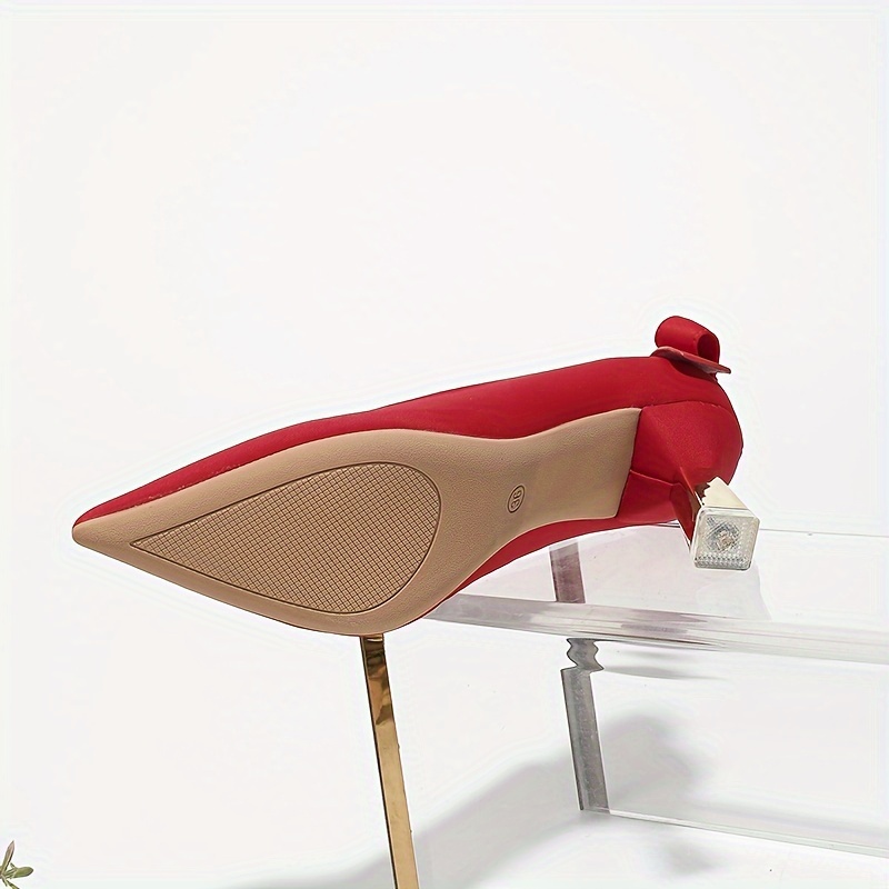 womens back bowknot pumps solid color pointed toe high heels all match banquet dress shoes details 1