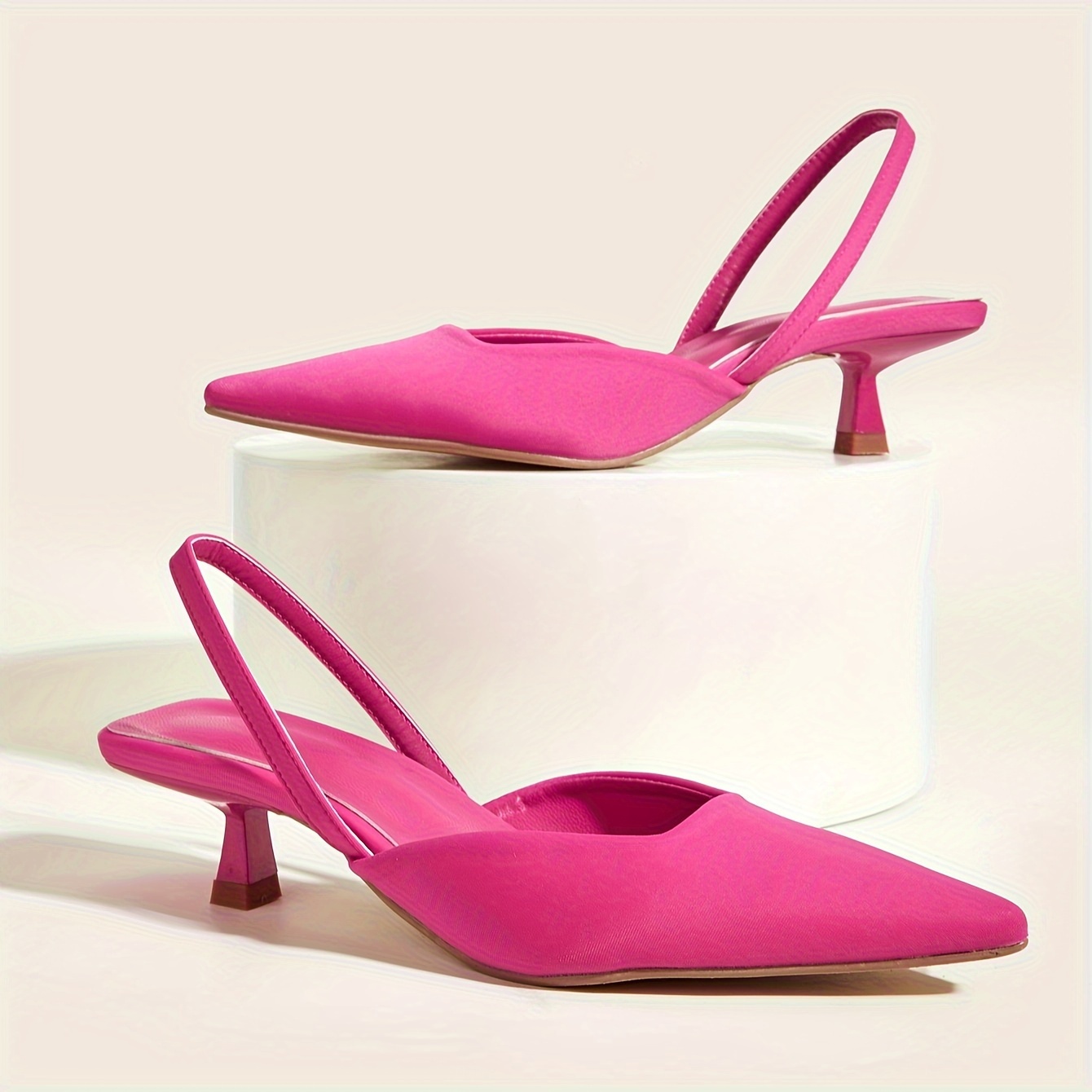 womens solid color kitten heels elegant point toe dress pumps fashion slingback heels details 0