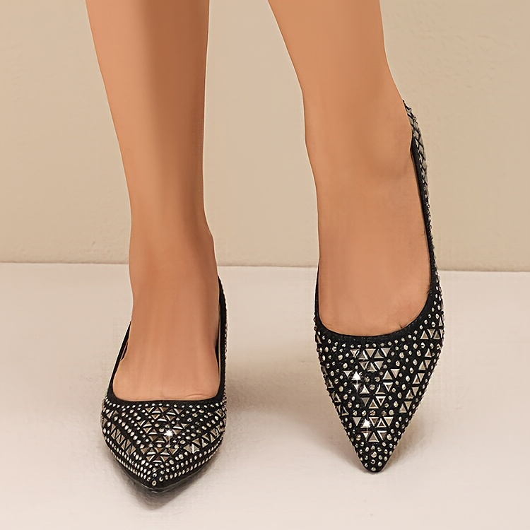 womens rhinestone pattern shoes slip on casual chunky heel large size shoes lightweight glitter party shoes details 7