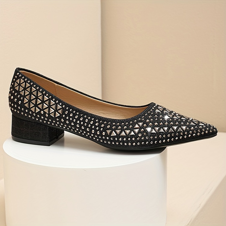 womens rhinestone pattern shoes slip on casual chunky heel large size shoes lightweight glitter party shoes details 1