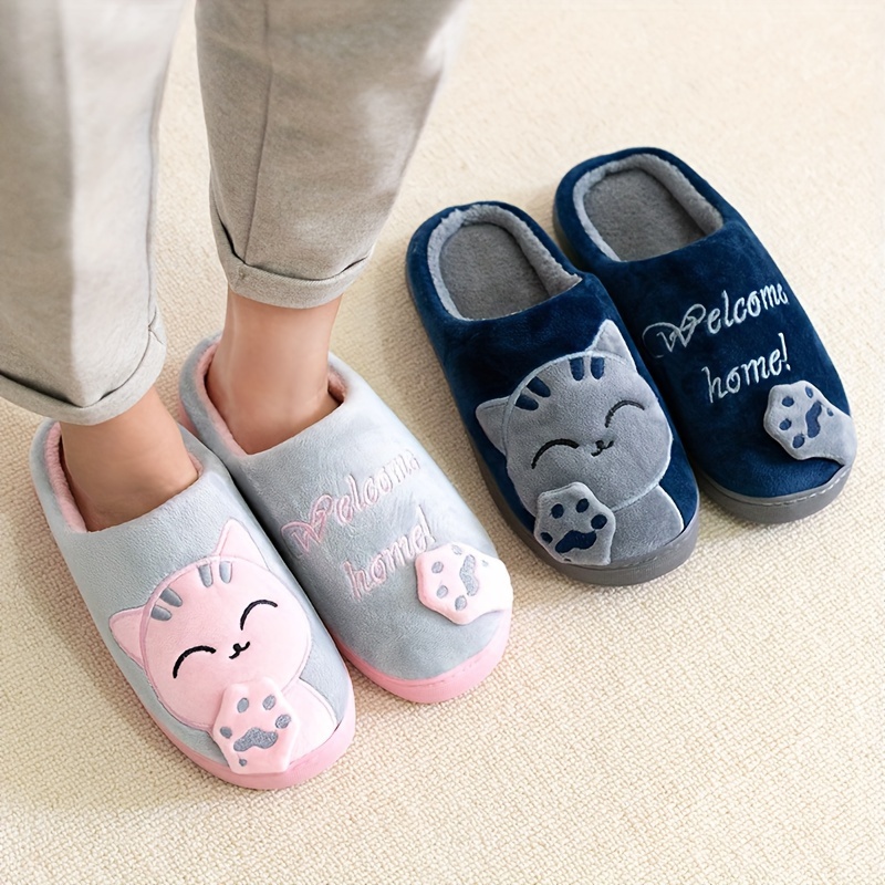 2023 mens fashion plush smiling cat slippers funny animal home slipper house shoes for indoor walking autumn and winter details 7