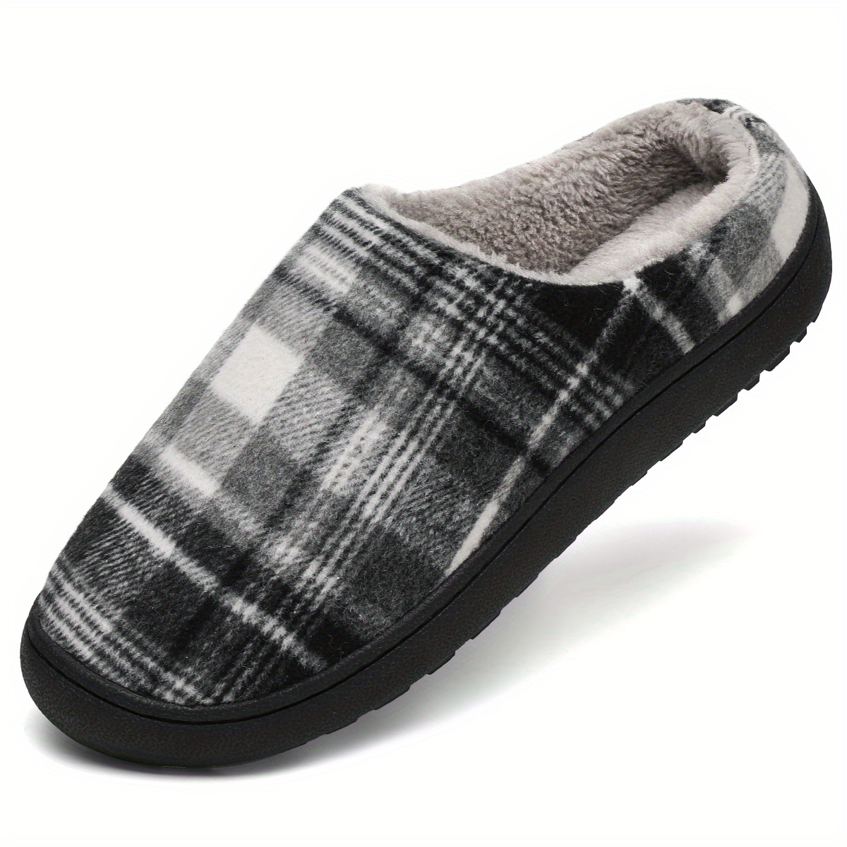 plaid home slippers soft plush cozy house slippers anti skid slip on shoes indoor for men winter shoes details 15