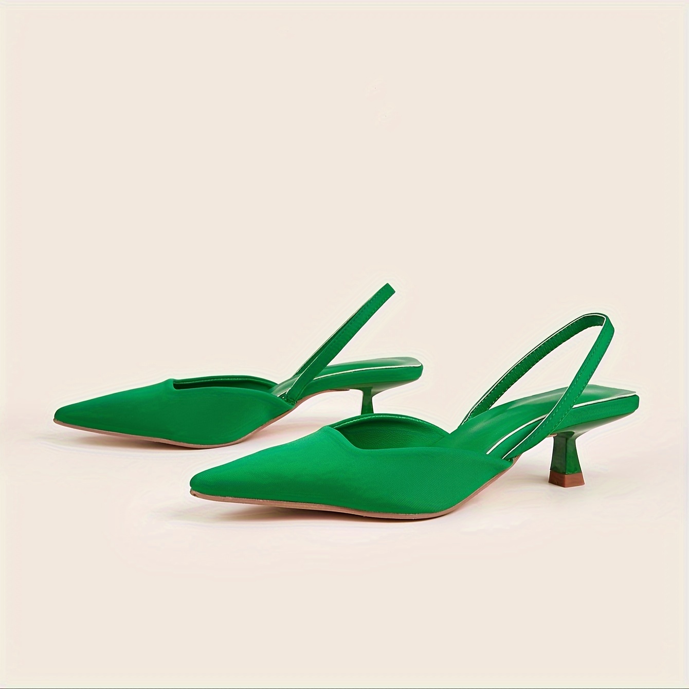 womens solid color kitten heels elegant point toe dress pumps fashion slingback heels details 7