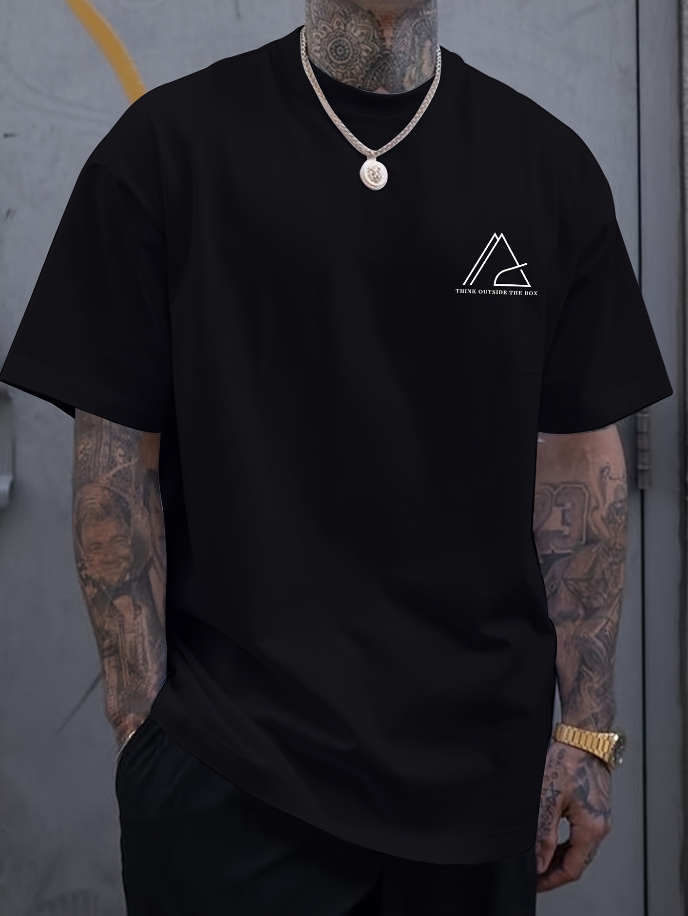 geometric graphic print mens creative top casual short sleeve crew neck t shirt mens clothing for summer outdoor details 10