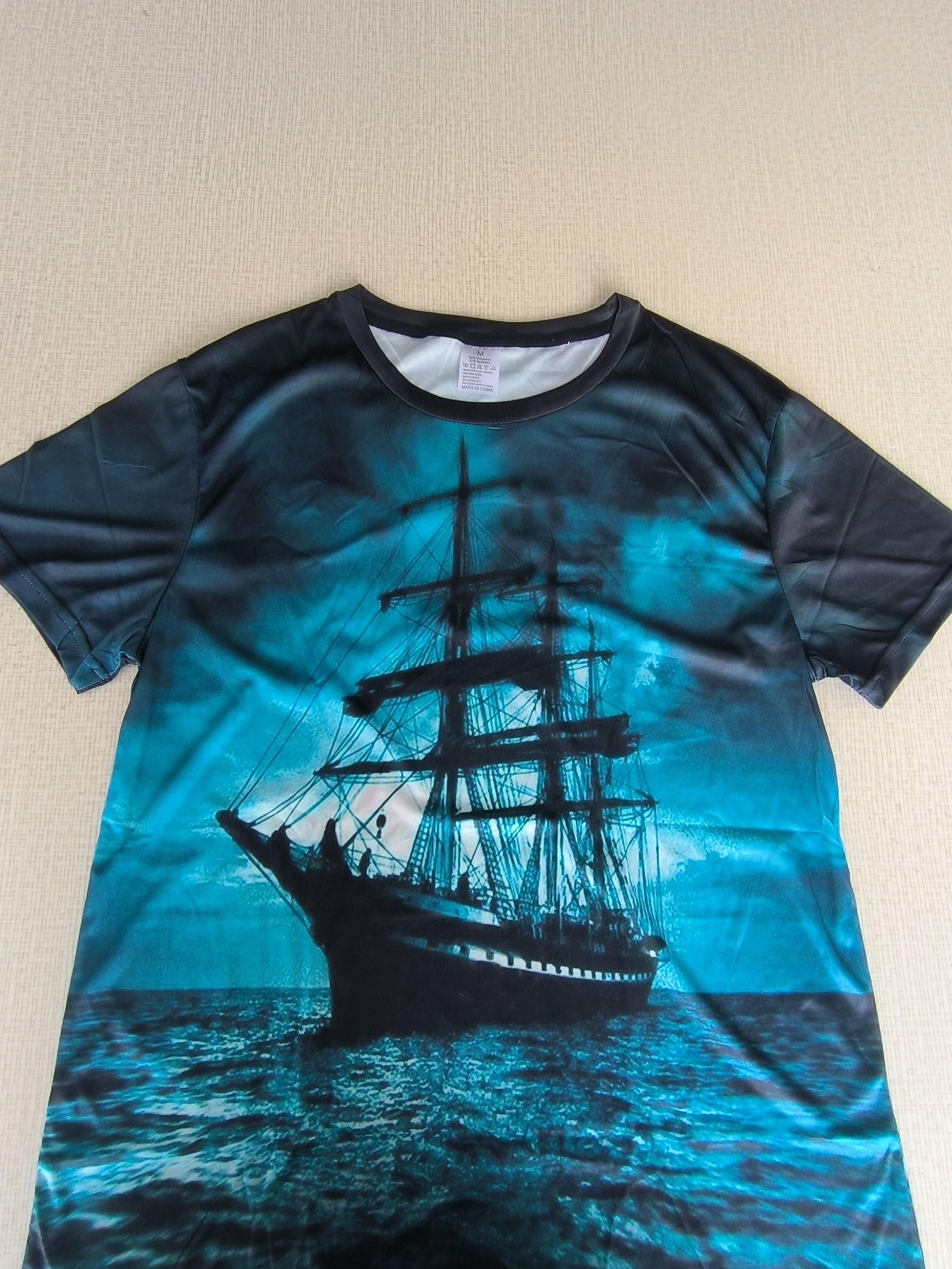 sailing ship print mens graphic design crew neck novel t shirt casual comfy tees tshirts for summer mens clothing tops for daily vacation resorts details 2