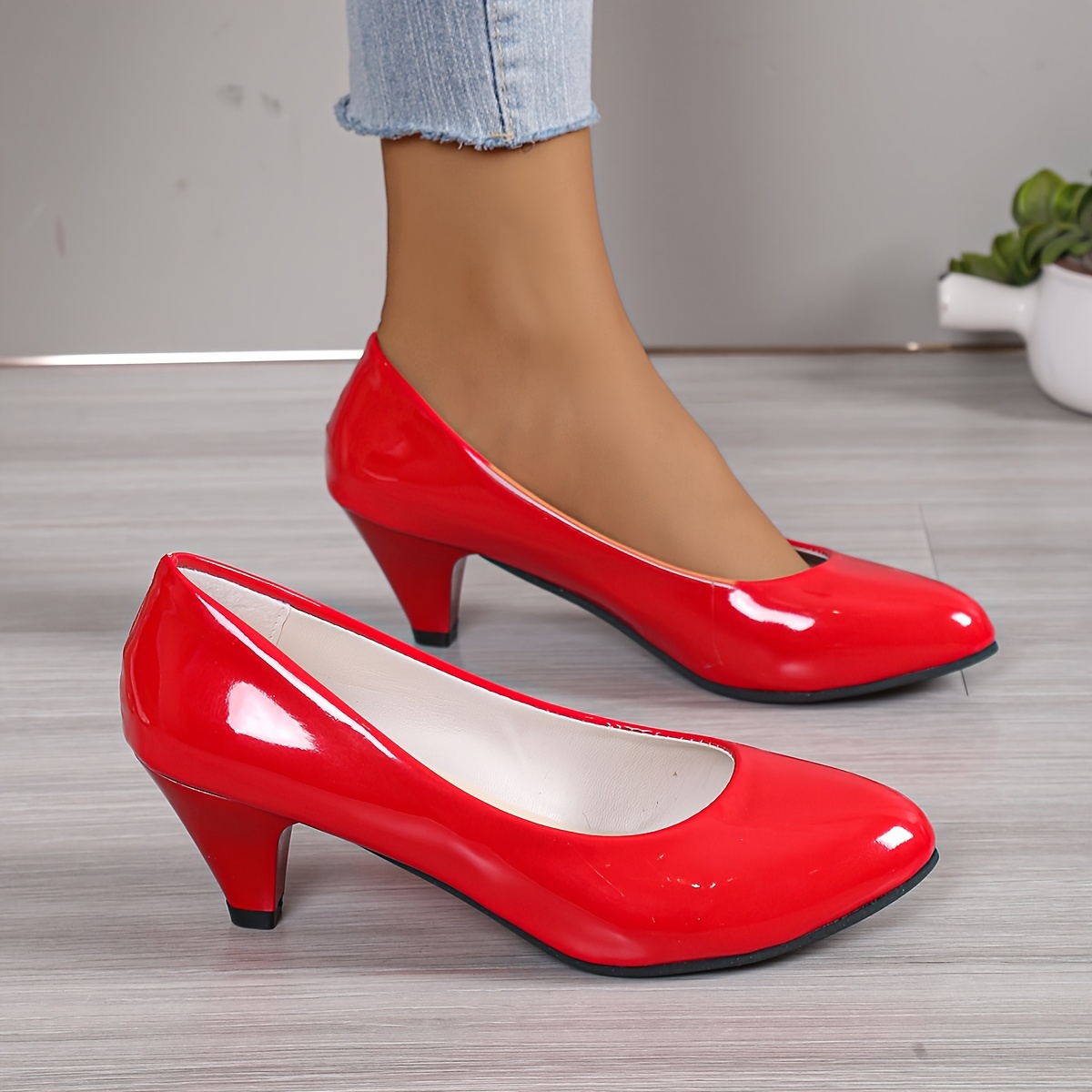 womens solid color high heels fashion slip on dress pumps womens stylish slip on heels details 7
