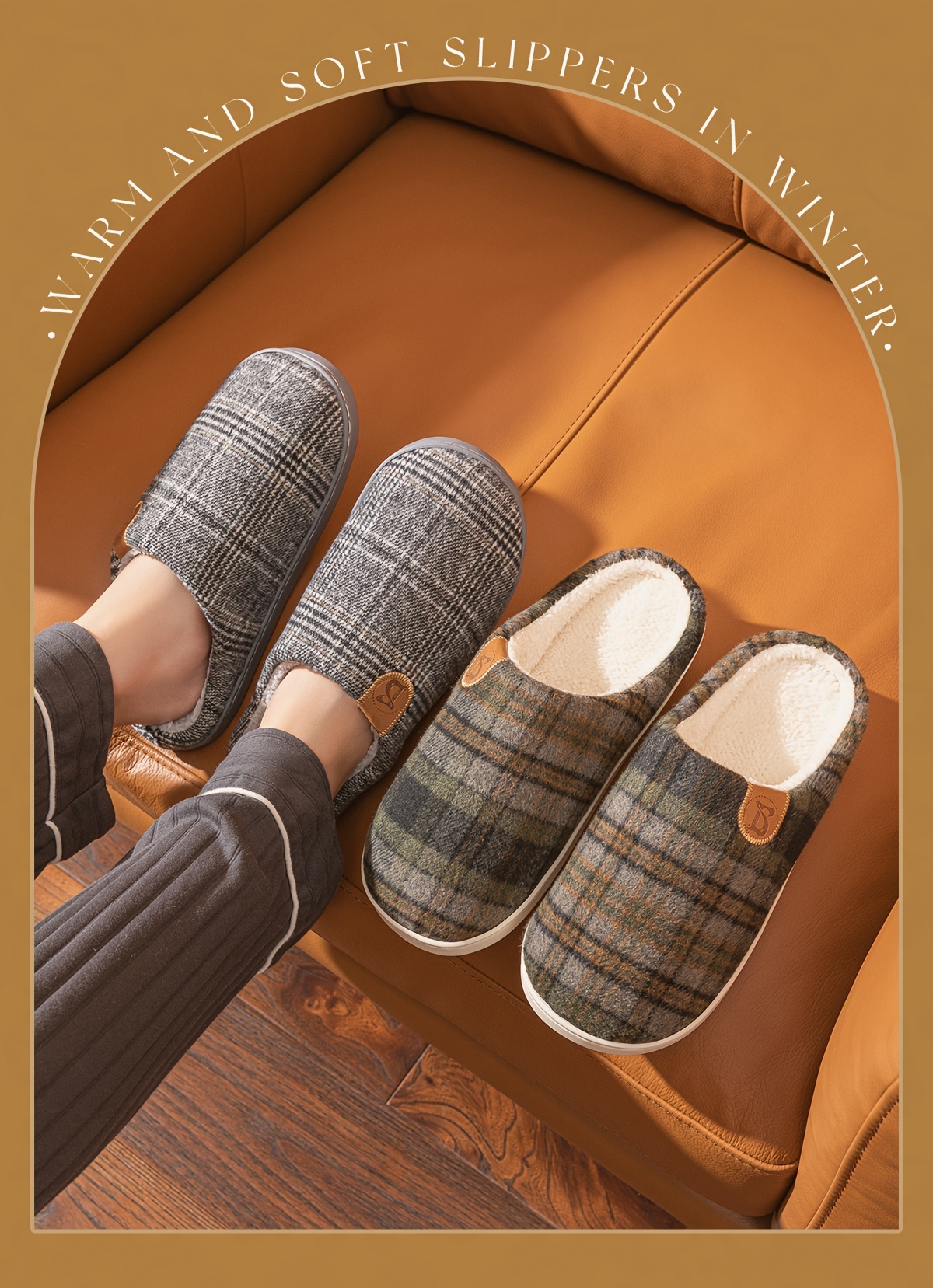 mens plus size soft plush cozy house slippers lightweight breathable anti skid slip on shoes with fuzzy lining for indoor walking autumn and winter details 2