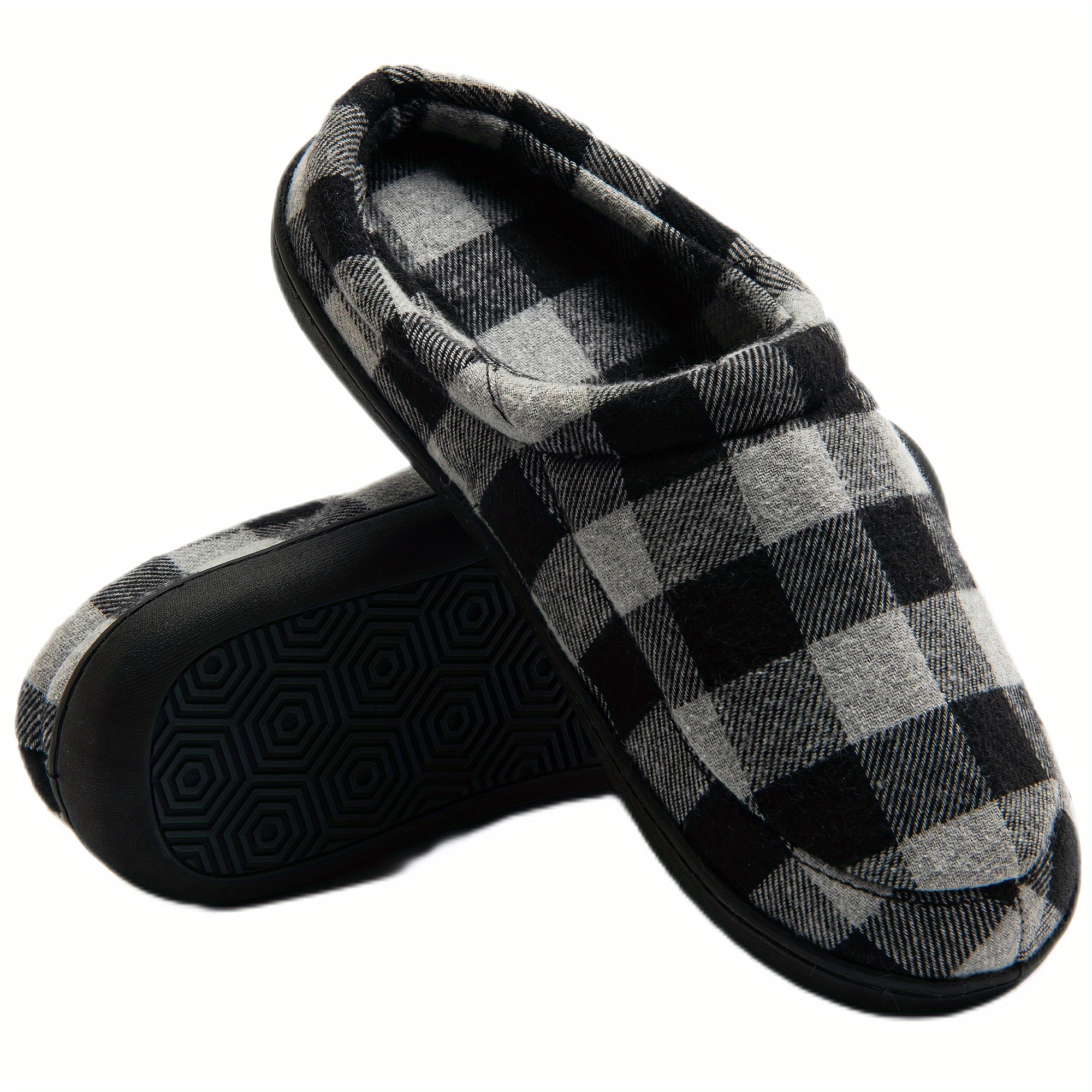 plaid home slippers soft cozy house slippers anti skid slip on shoes indoor for men fall winter shoes with plus sizes available details 5