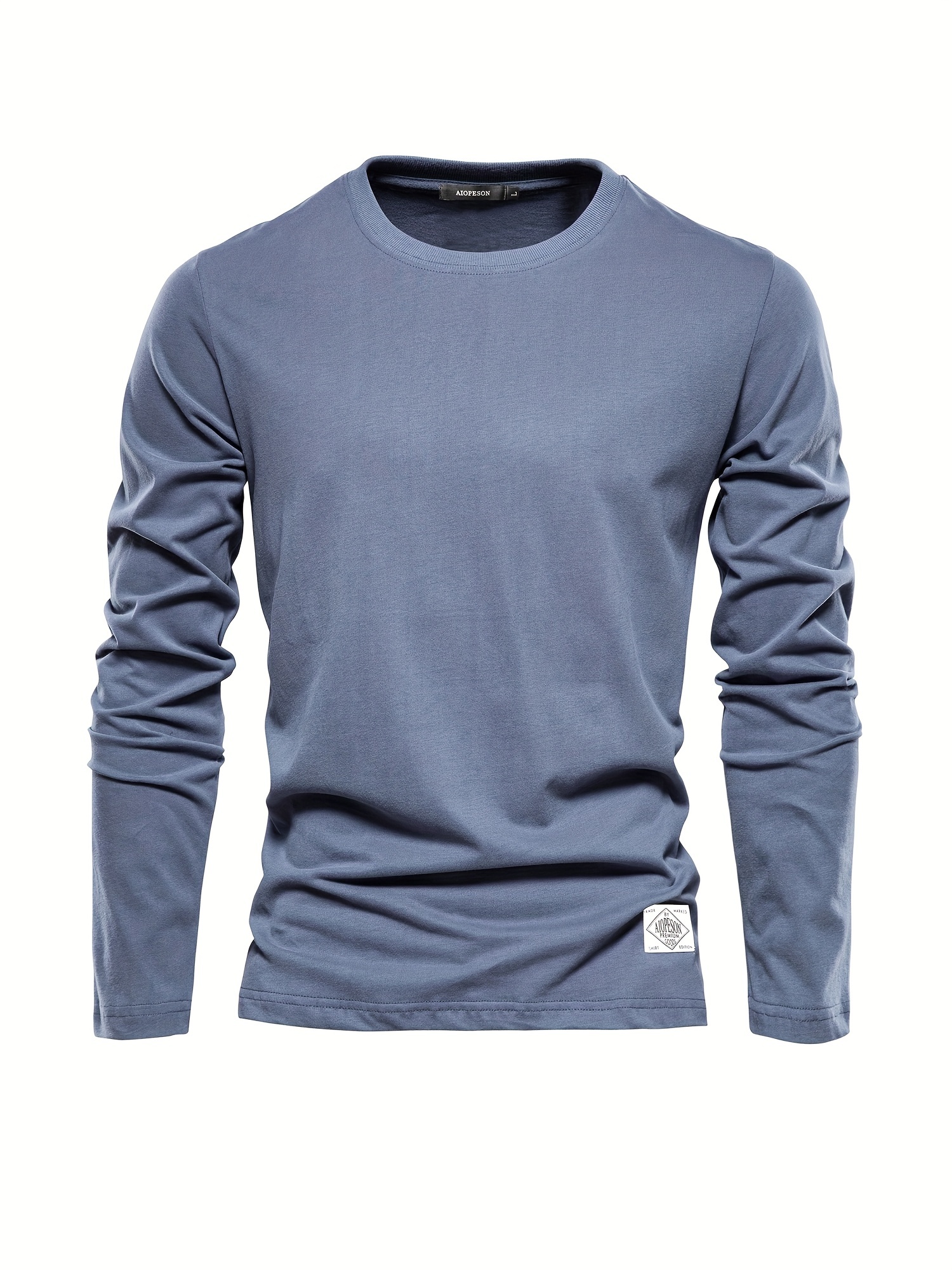 casual comfy mens solid crew neck long sleeve cotton t shirt spring fall outdoor indoor details 10
