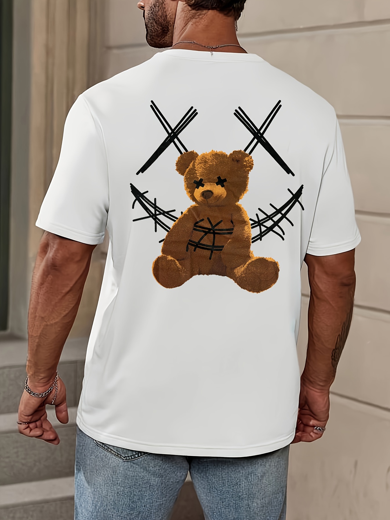smile teddy bear print t shirt tees for men casual short sleeve tshirt for summer spring fall tops as gifts details 0