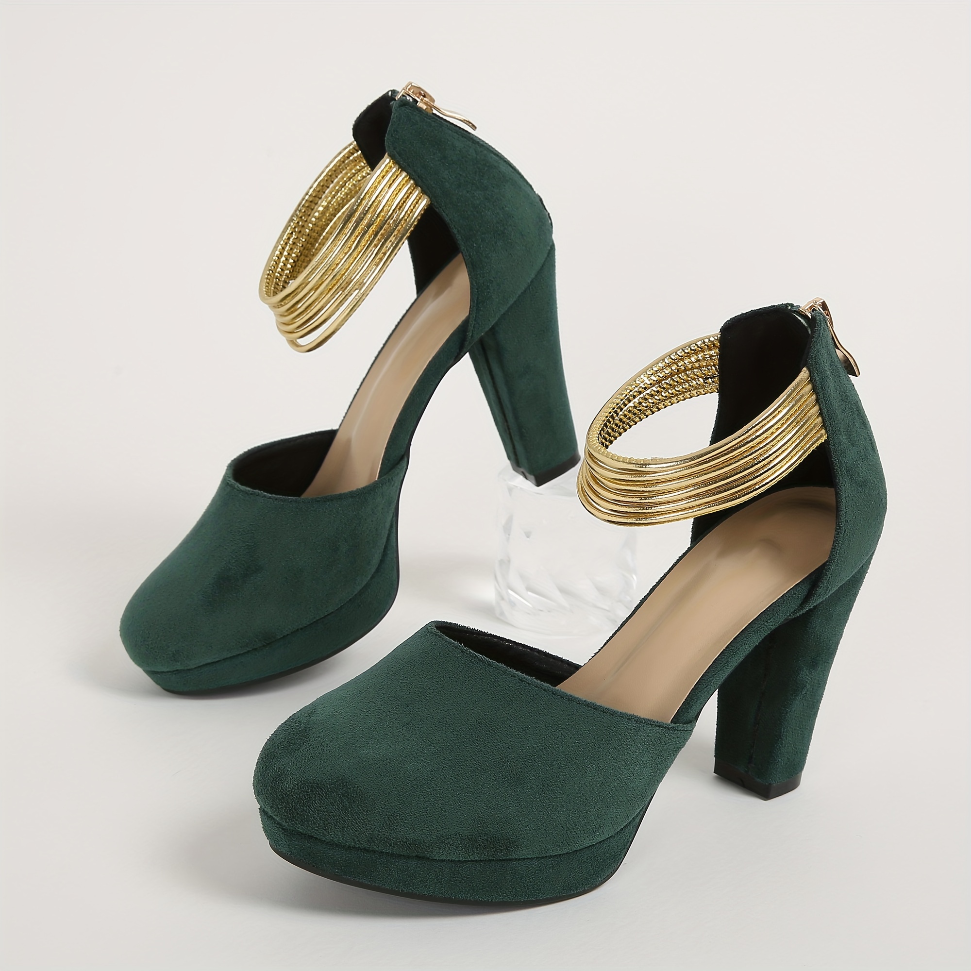 womens solid color trendy shoes slip on metallic ankle strap comfy platform shoes chunky heel d orsay party shoes details 8