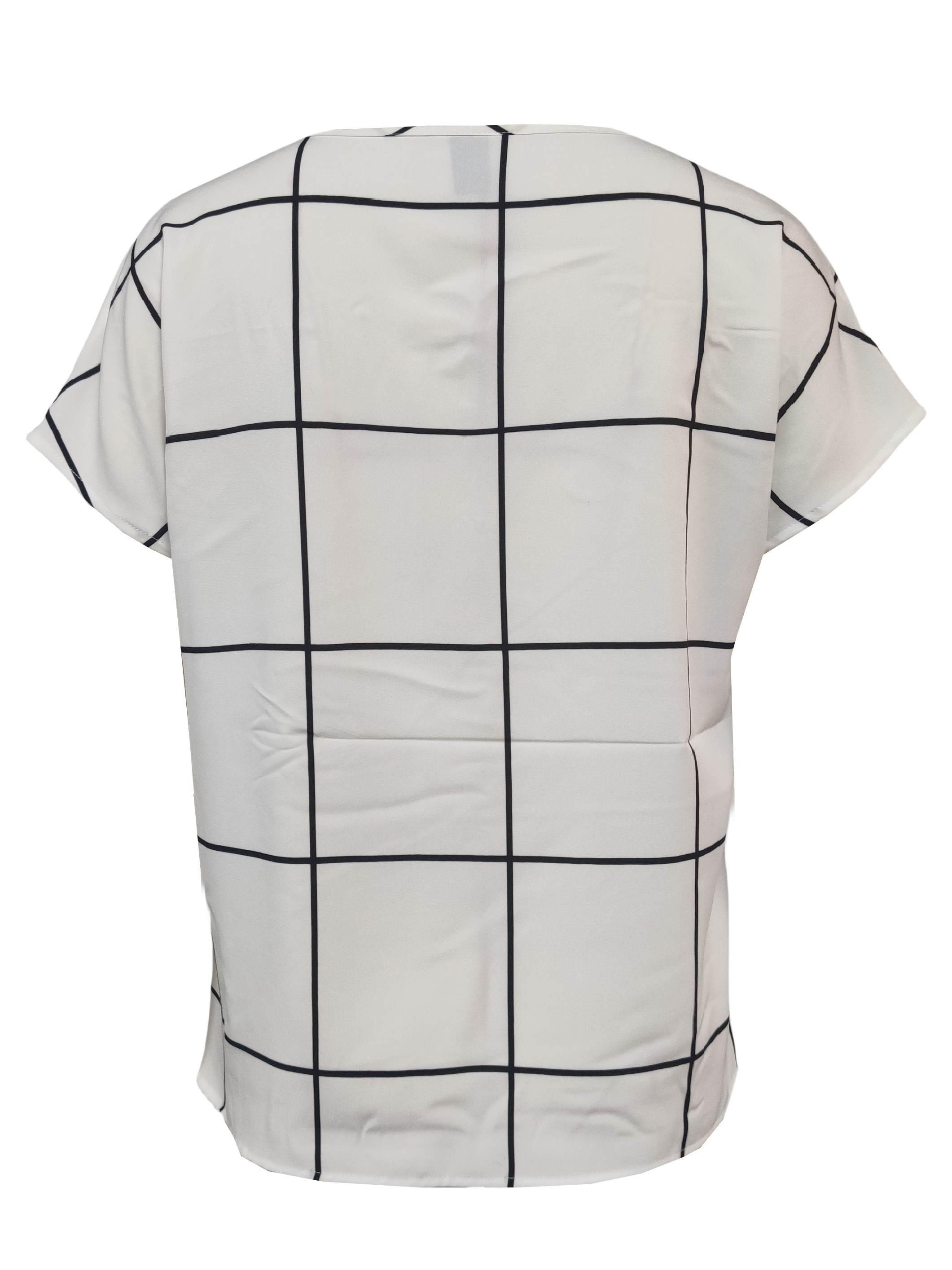 plaid notched neck blouse casual short sleeve blouse for spring summer womens clothing details 38