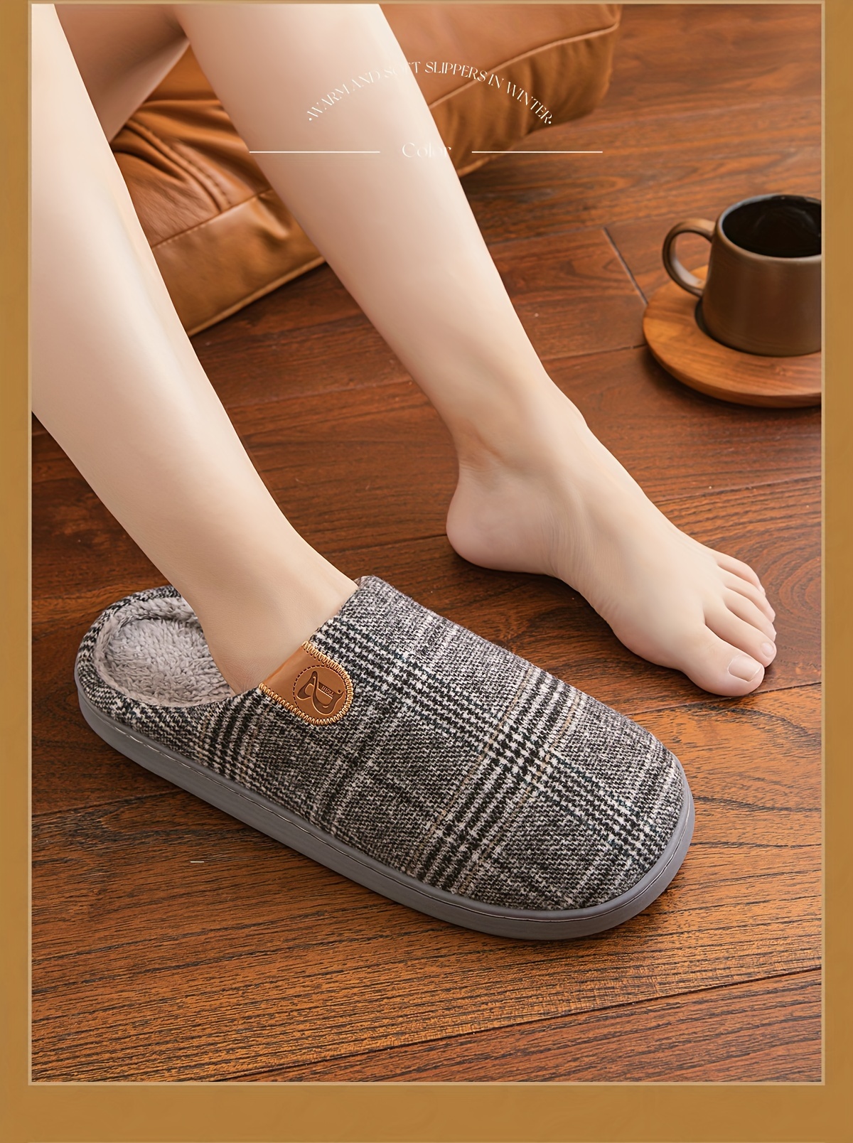 mens plus size soft plush cozy house slippers lightweight breathable anti skid slip on shoes with fuzzy lining for indoor walking autumn and winter details 4