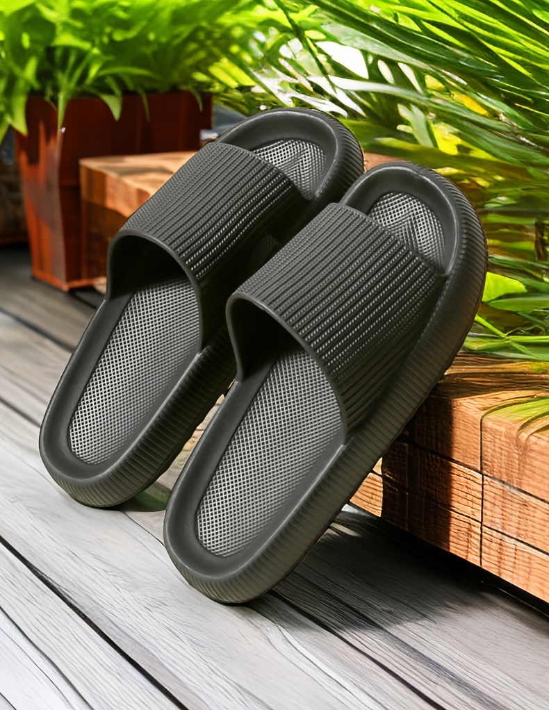 mens solid eva slides non slip quick drying open toe slippers for indoor walking mens bathroom shoes details 9