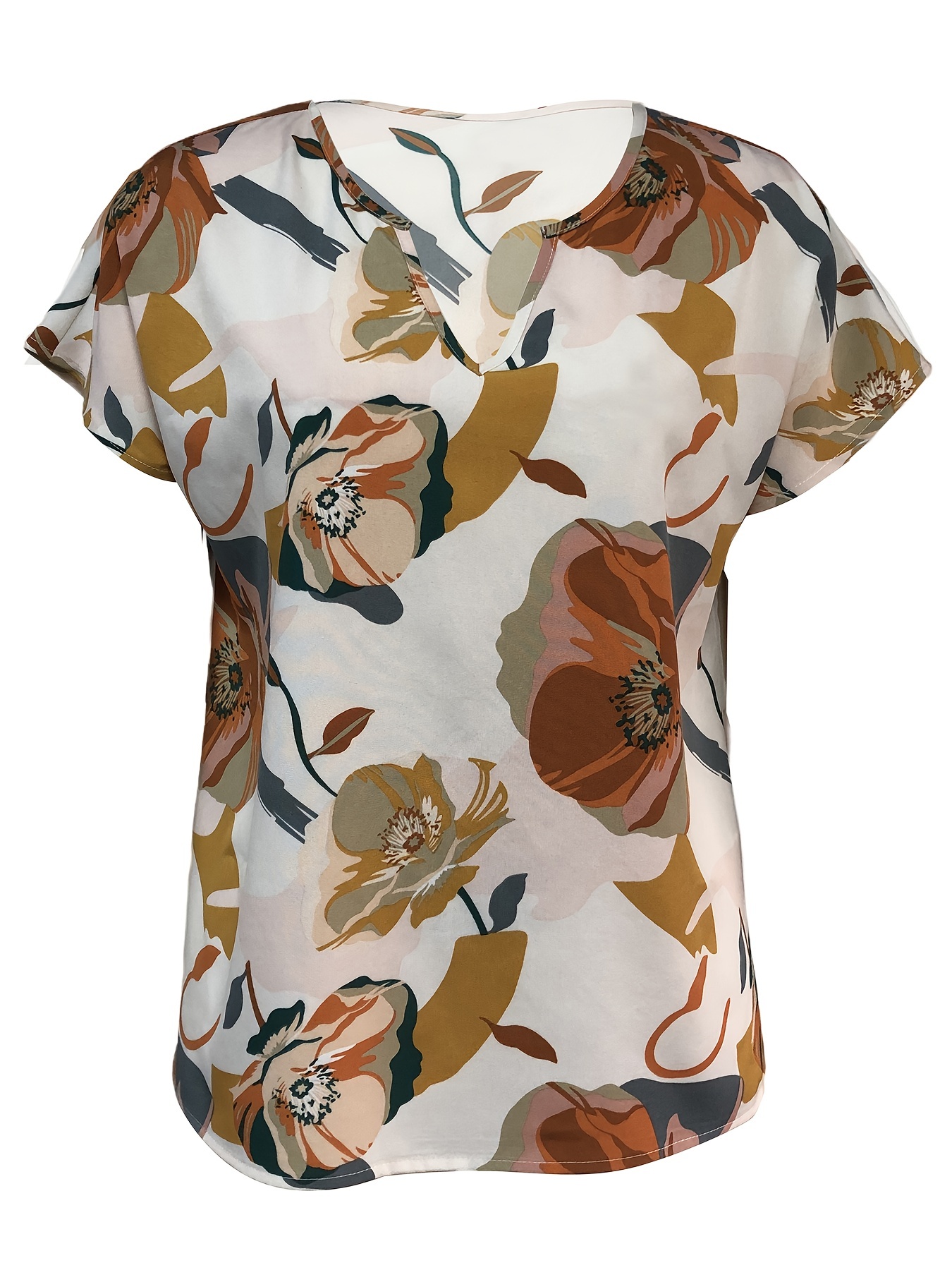 plaid notched neck blouse casual short sleeve blouse for spring summer womens clothing details 9