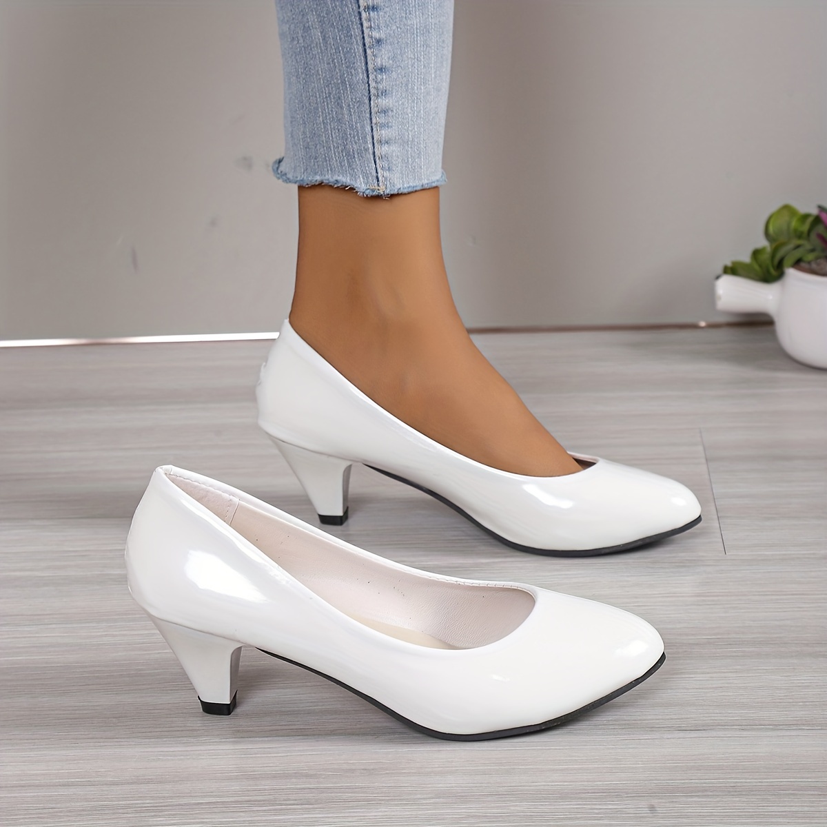 womens solid color high heels fashion slip on dress pumps womens stylish slip on heels details 2