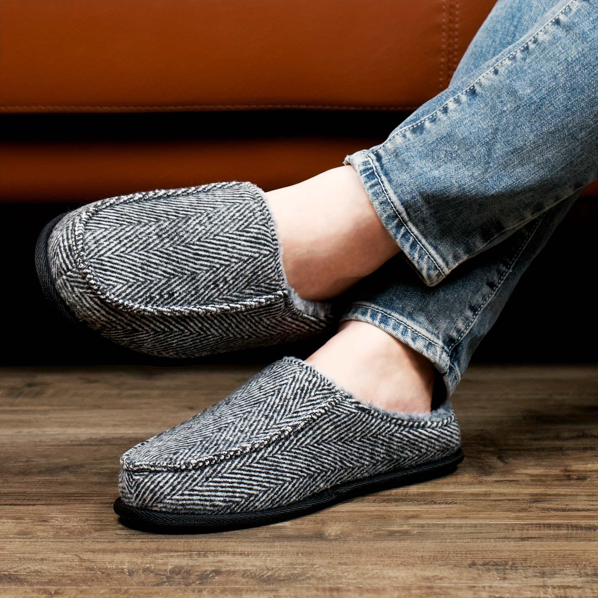 patterned home slippers soft plush cozy house slippers anti skid slip on shoes indoor for men winter shoes details 7