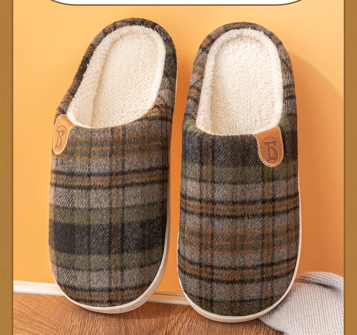 mens plus size soft plush cozy house slippers lightweight breathable anti skid slip on shoes with fuzzy lining for indoor walking autumn and winter details 1