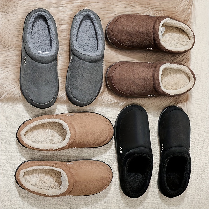 plus size mens solid cozy house slippers lightweight breathable anti skid fuzz lined slip on shoes for indoor walking autumn and winter details 1