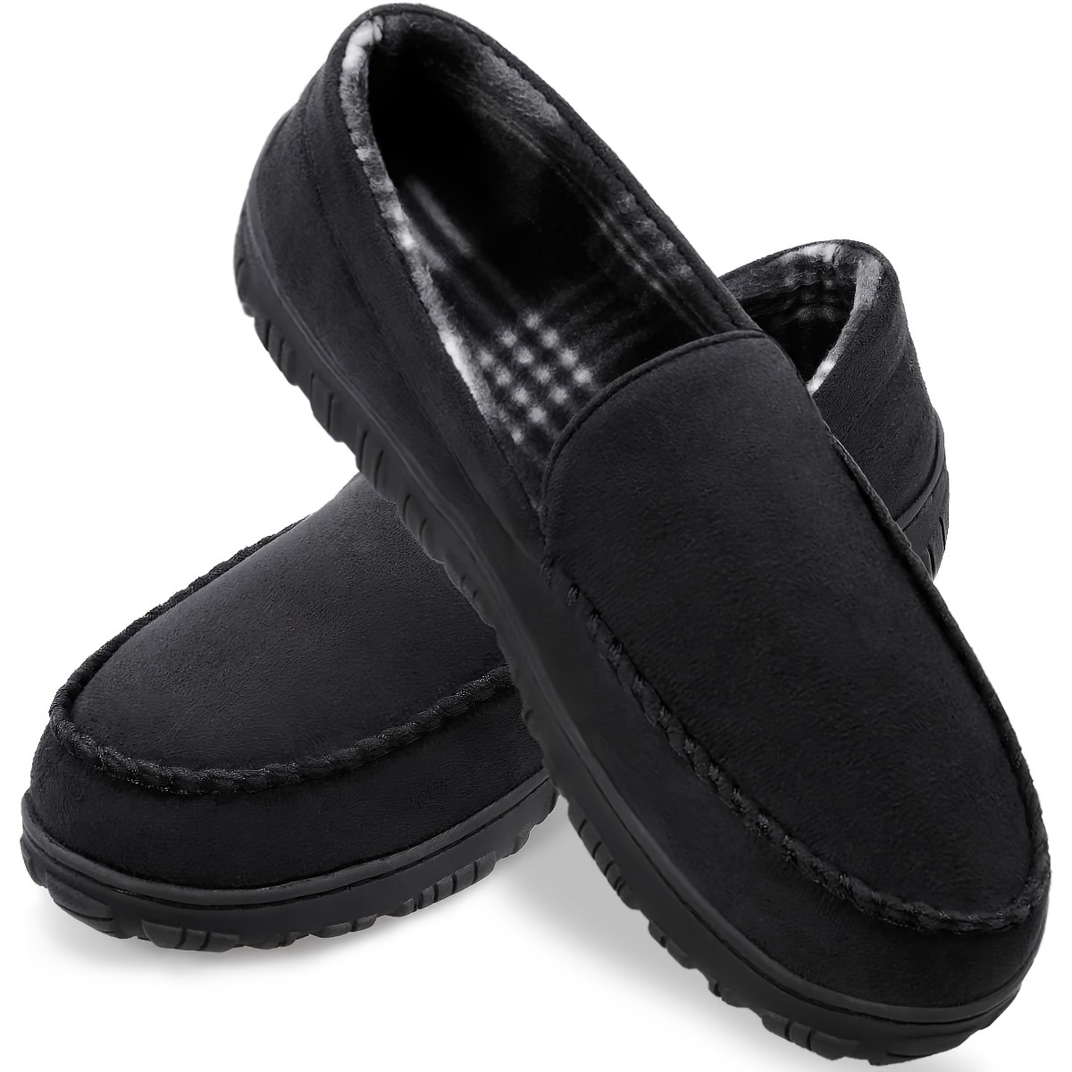 mens fuzz lined casual loafers breathable lightweight anti skid slip on shoes for indoor walking details 4