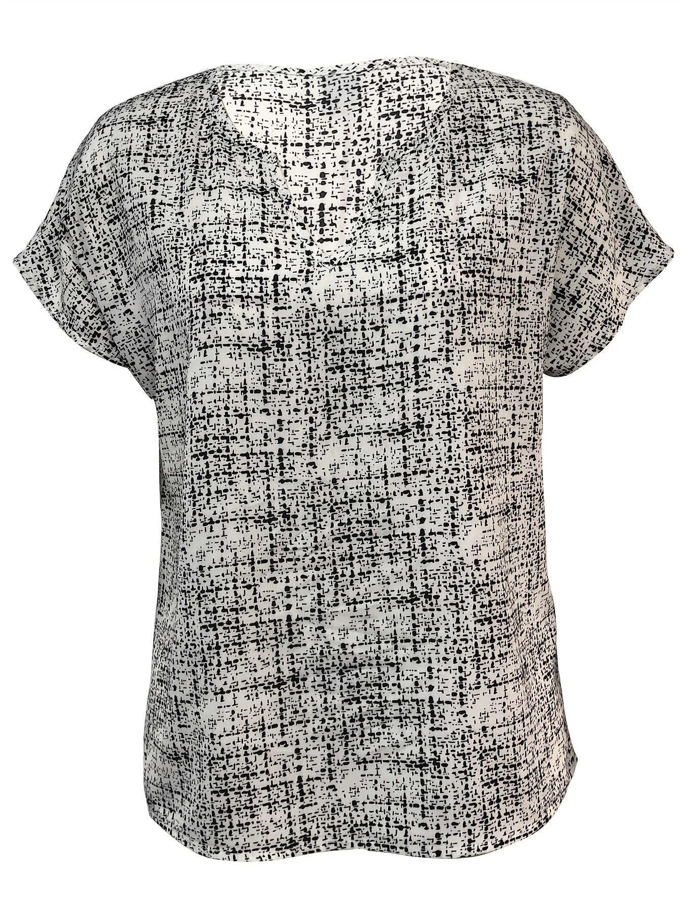 plaid notched neck blouse casual short sleeve blouse for spring summer womens clothing details 31