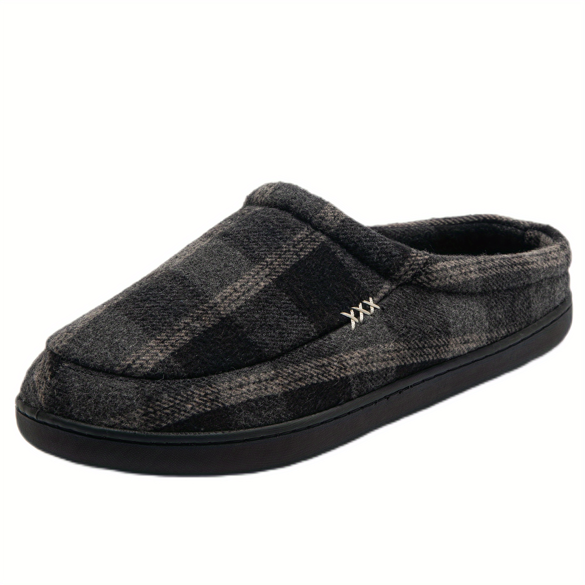 plaid home slippers soft cozy house slippers anti skid slip on shoes indoor for men fall winter shoes with plus sizes available details 0