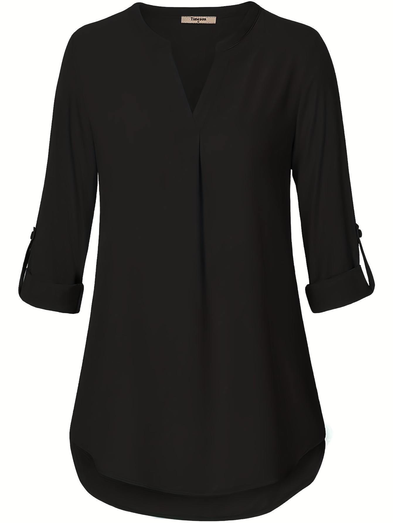 solid notch neck blouse casual three quarter sleeve blouse womens clothing details 10