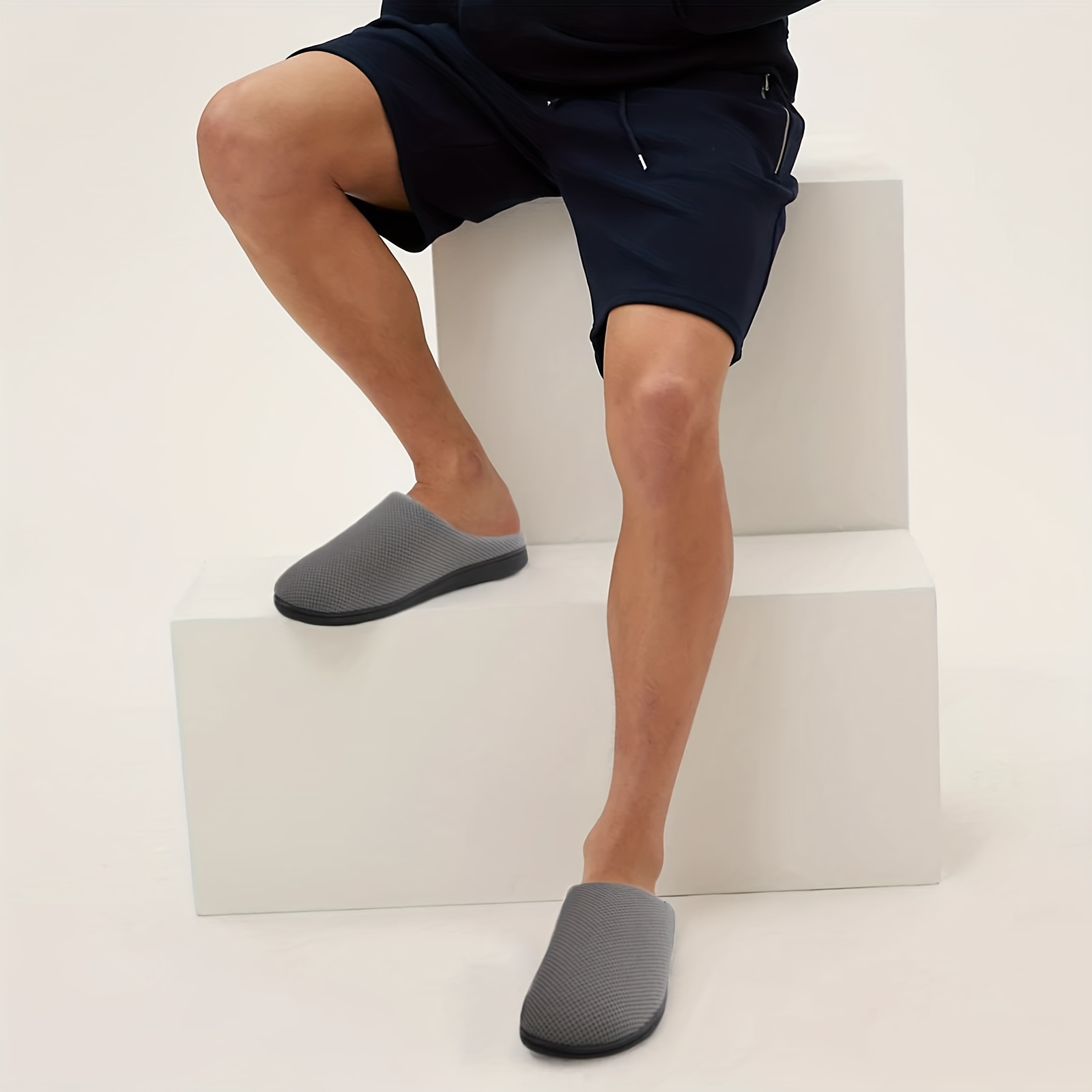 mens casual comfy warm plush slip on slides lightweight non slip closed toe house slippers for indoor outdoor details 8