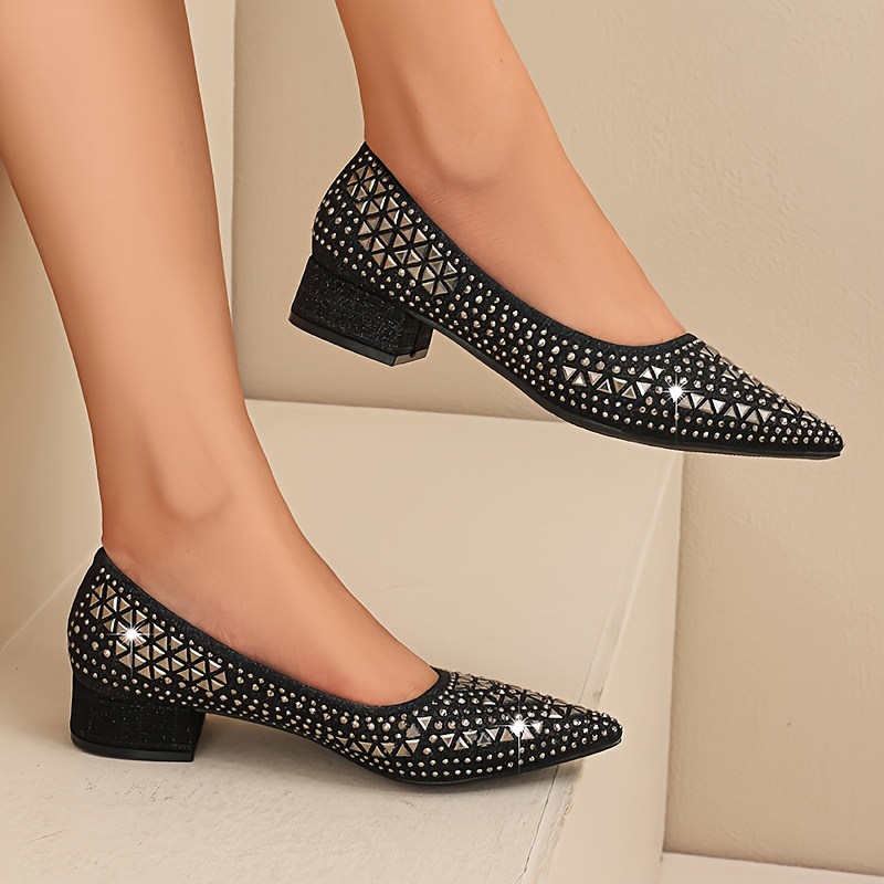 womens rhinestone pattern shoes slip on casual chunky heel large size shoes lightweight glitter party shoes details 8