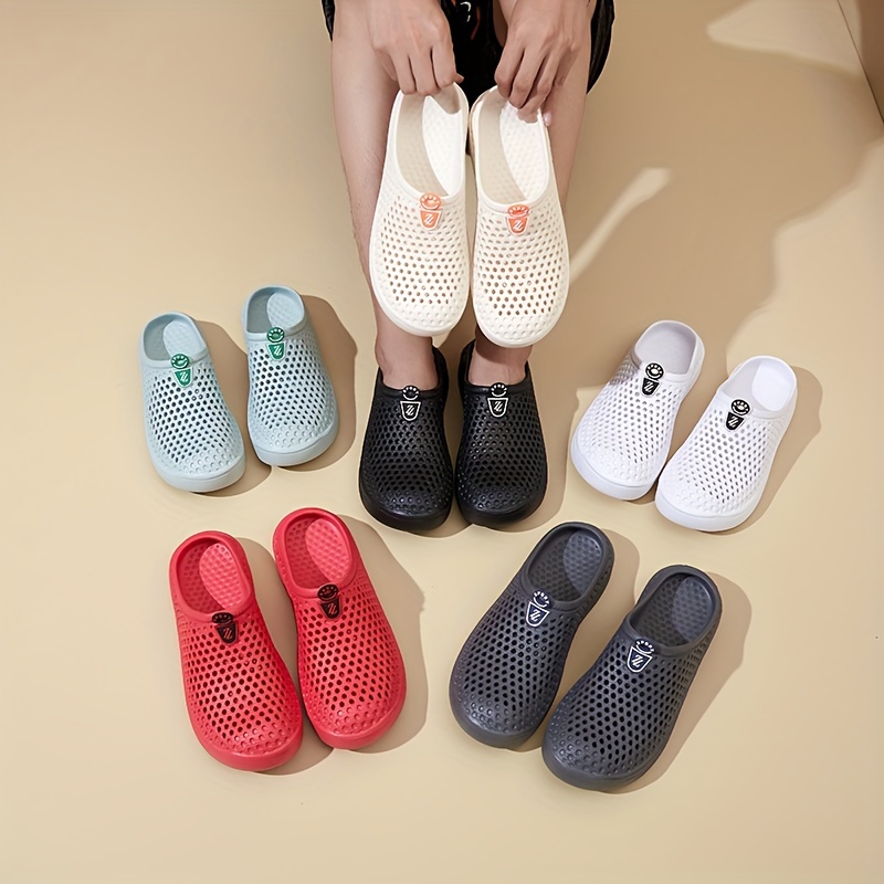 mens casual solid color slippers breathable non slip lightweight slippers for indoor bathroom bedroom garden gym details 1