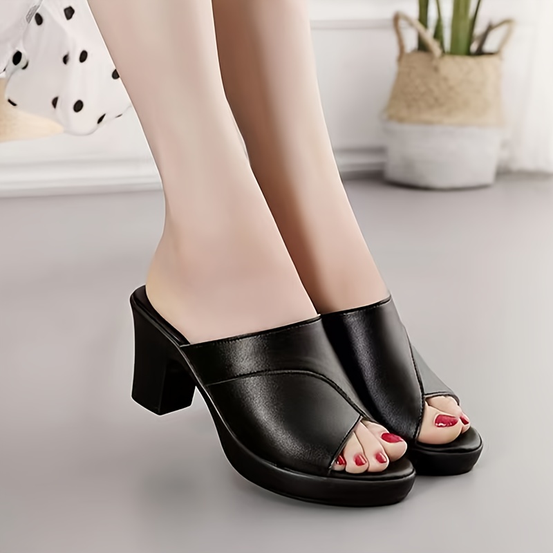 womens trendy chunky heels elegant open toe dress pumps womens fashion slip on heels details 2