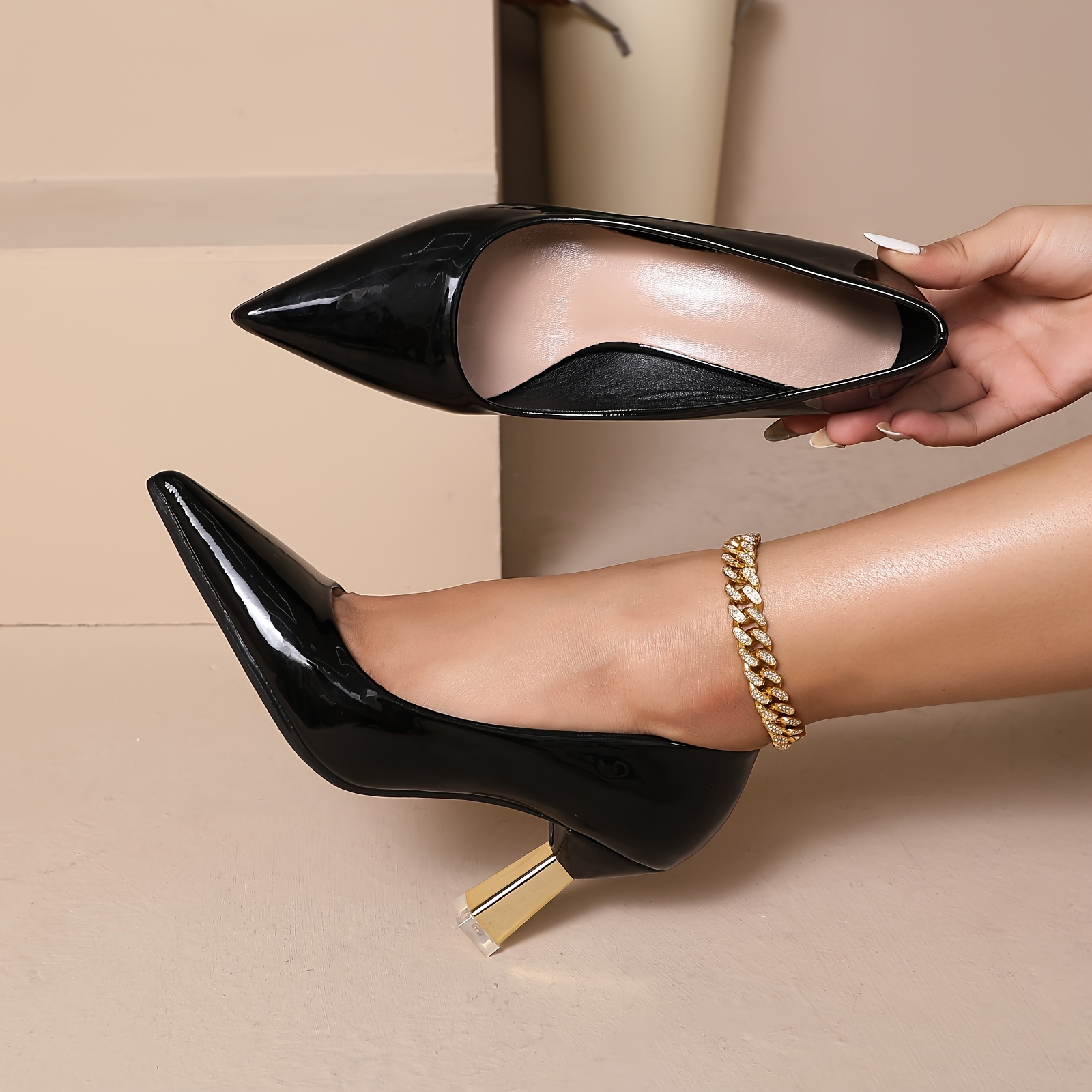 womens solid color pumps all match pointed toe slip on high heels fashion office business shoes details 19