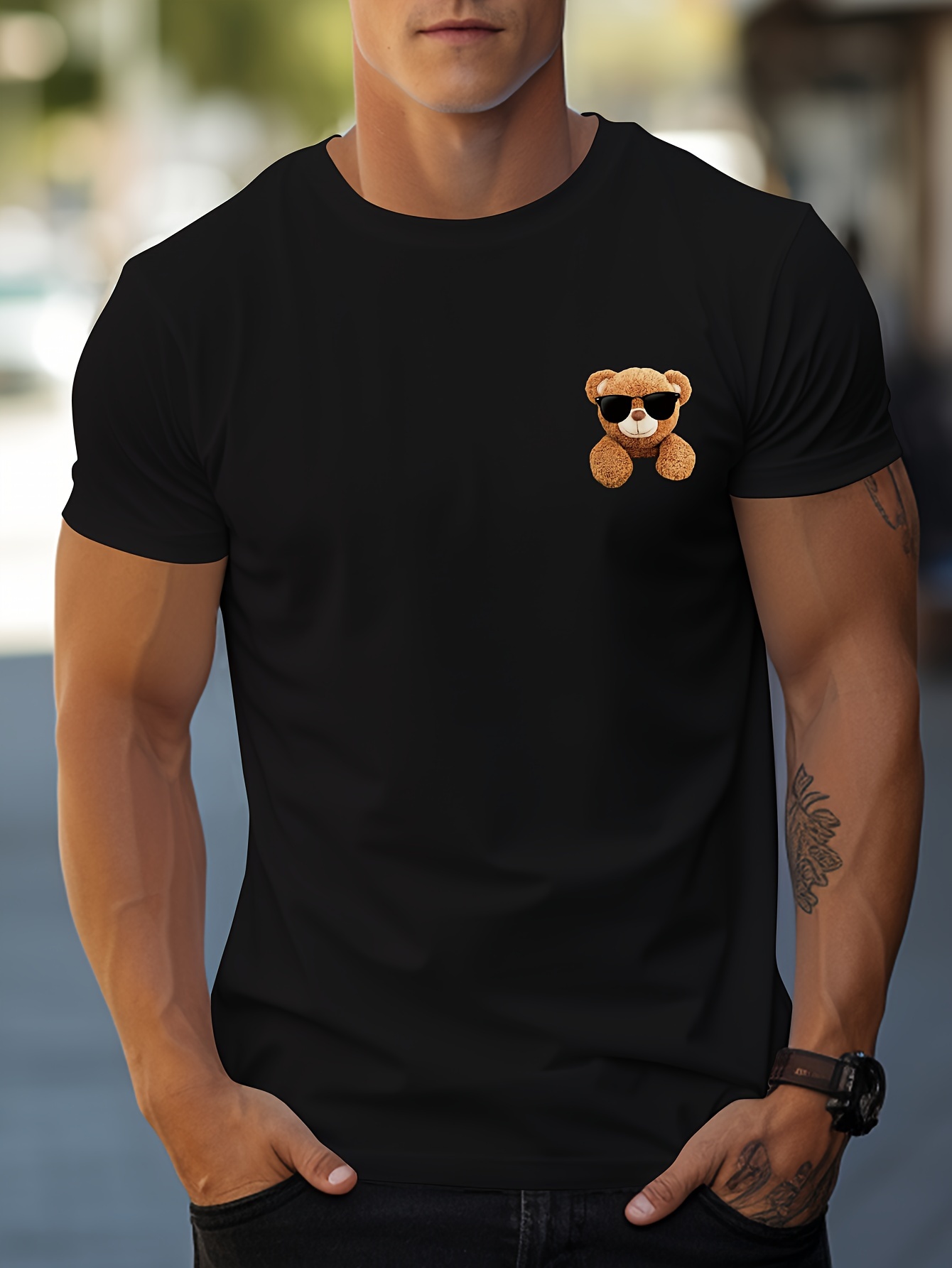 mens handsome bear tee short sleeve t shirt casual wear mens clothing details 4
