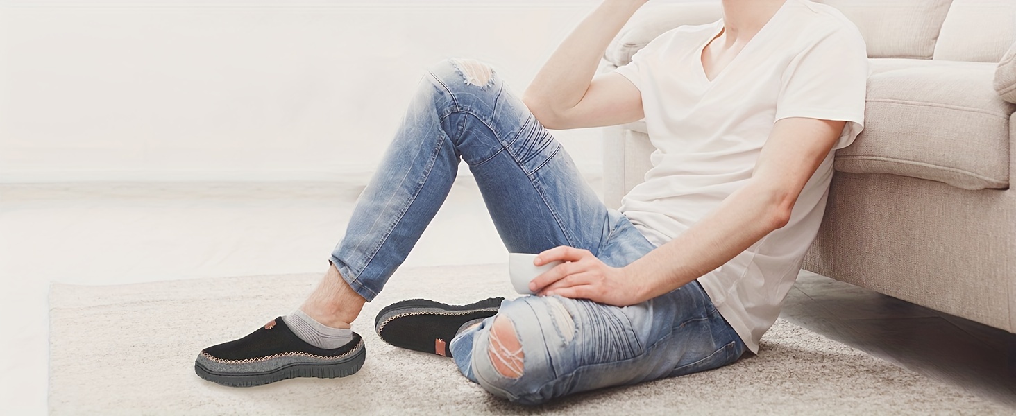 mens soft cozy house slippers wear resistant breathable anti skid fuzz lined slip on shoes for indoor walking autumn and winter details 5
