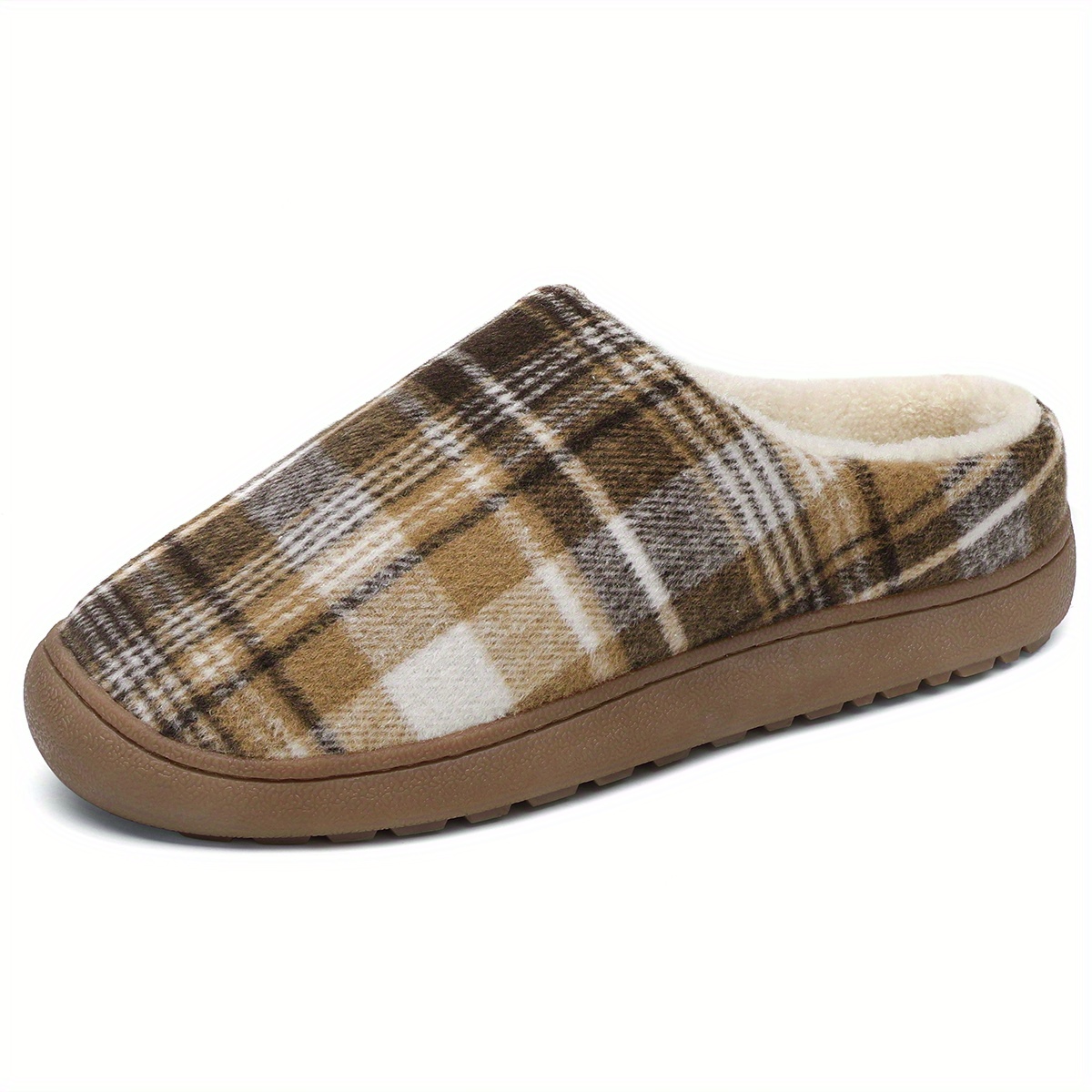 plaid home slippers soft plush cozy house slippers anti skid slip on shoes indoor for men winter shoes details 2