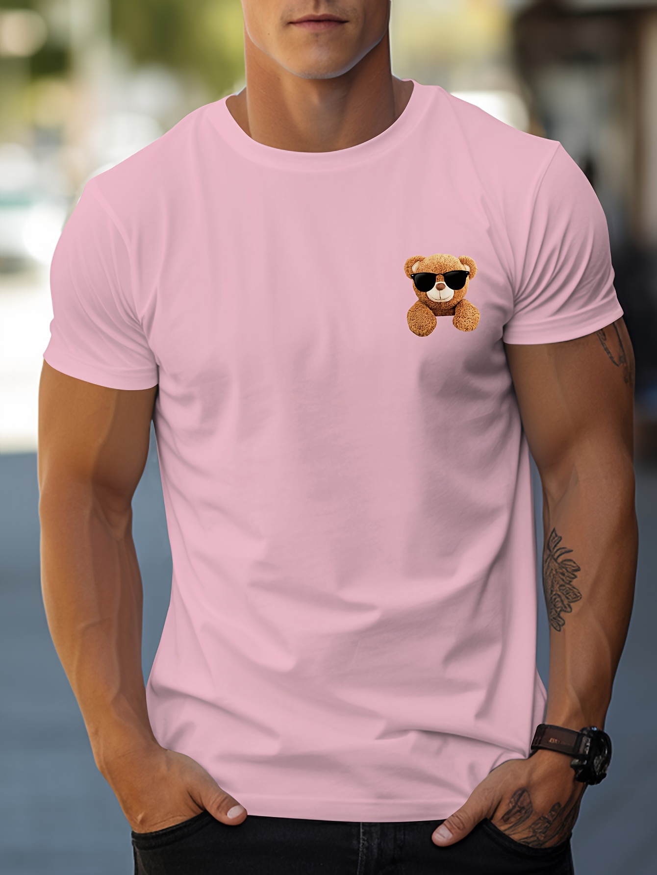 mens handsome bear tee short sleeve t shirt casual wear mens clothing details 16