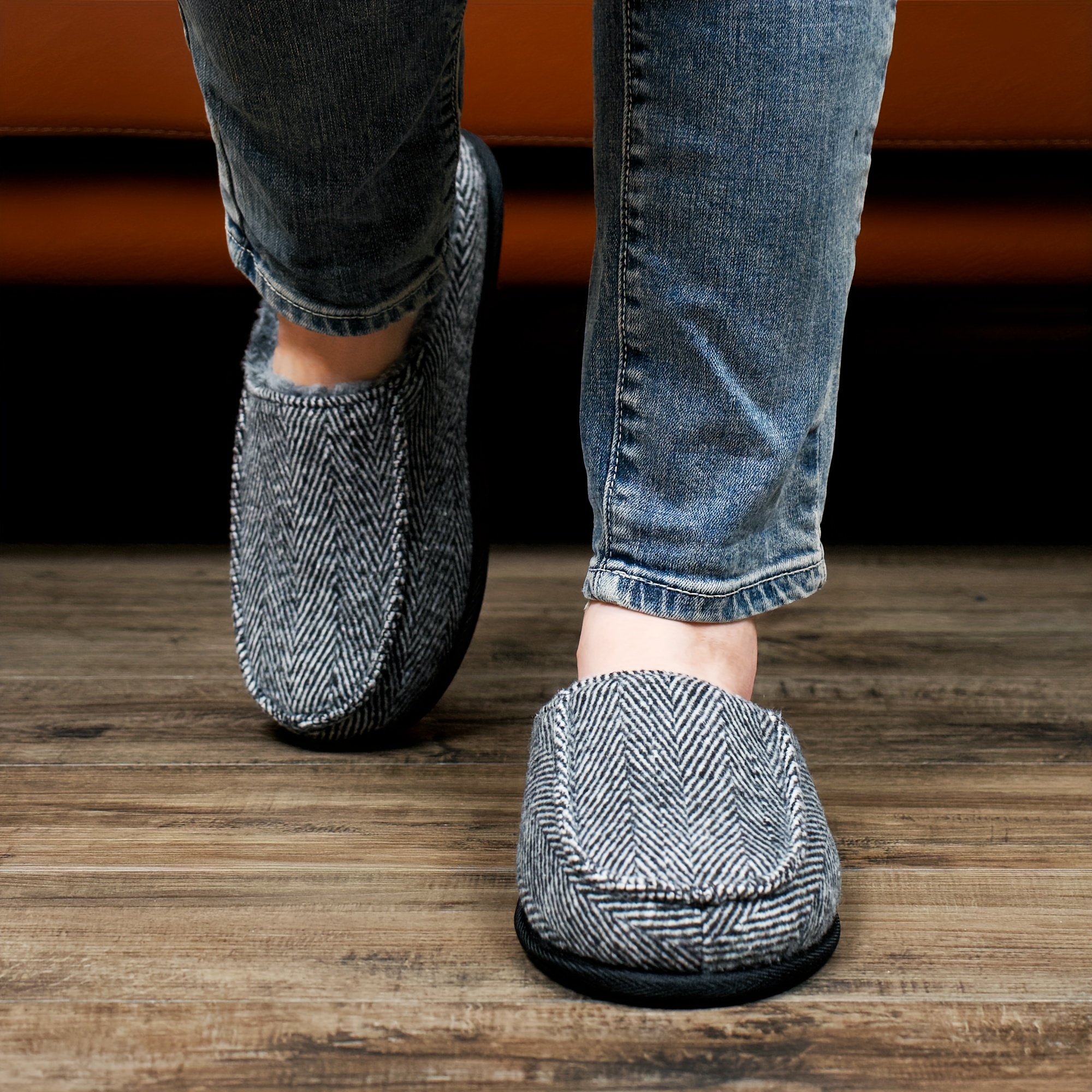 patterned home slippers soft plush cozy house slippers anti skid slip on shoes indoor for men winter shoes details 2