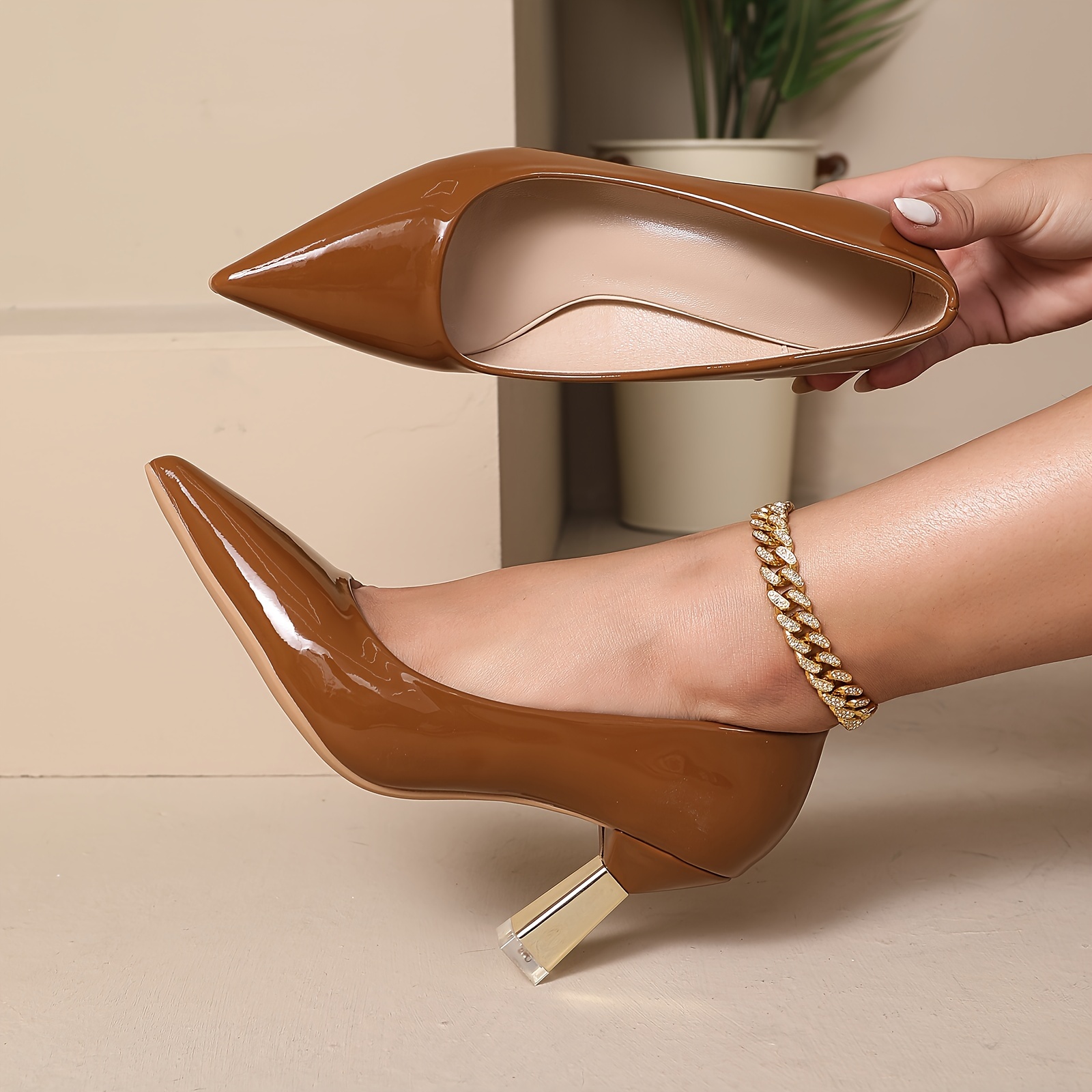 womens solid color pumps all match pointed toe slip on high heels fashion office business shoes details 24