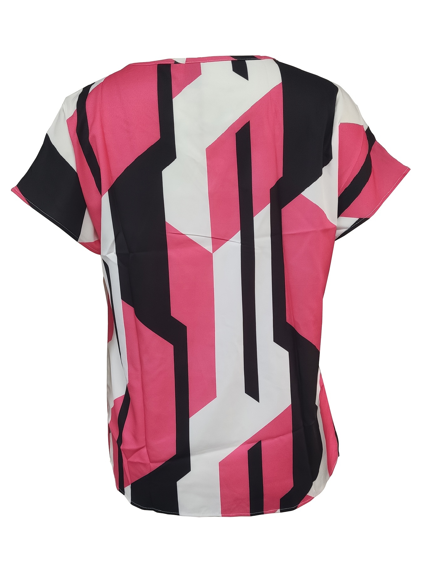 plaid notched neck blouse casual short sleeve blouse for spring summer womens clothing details 24