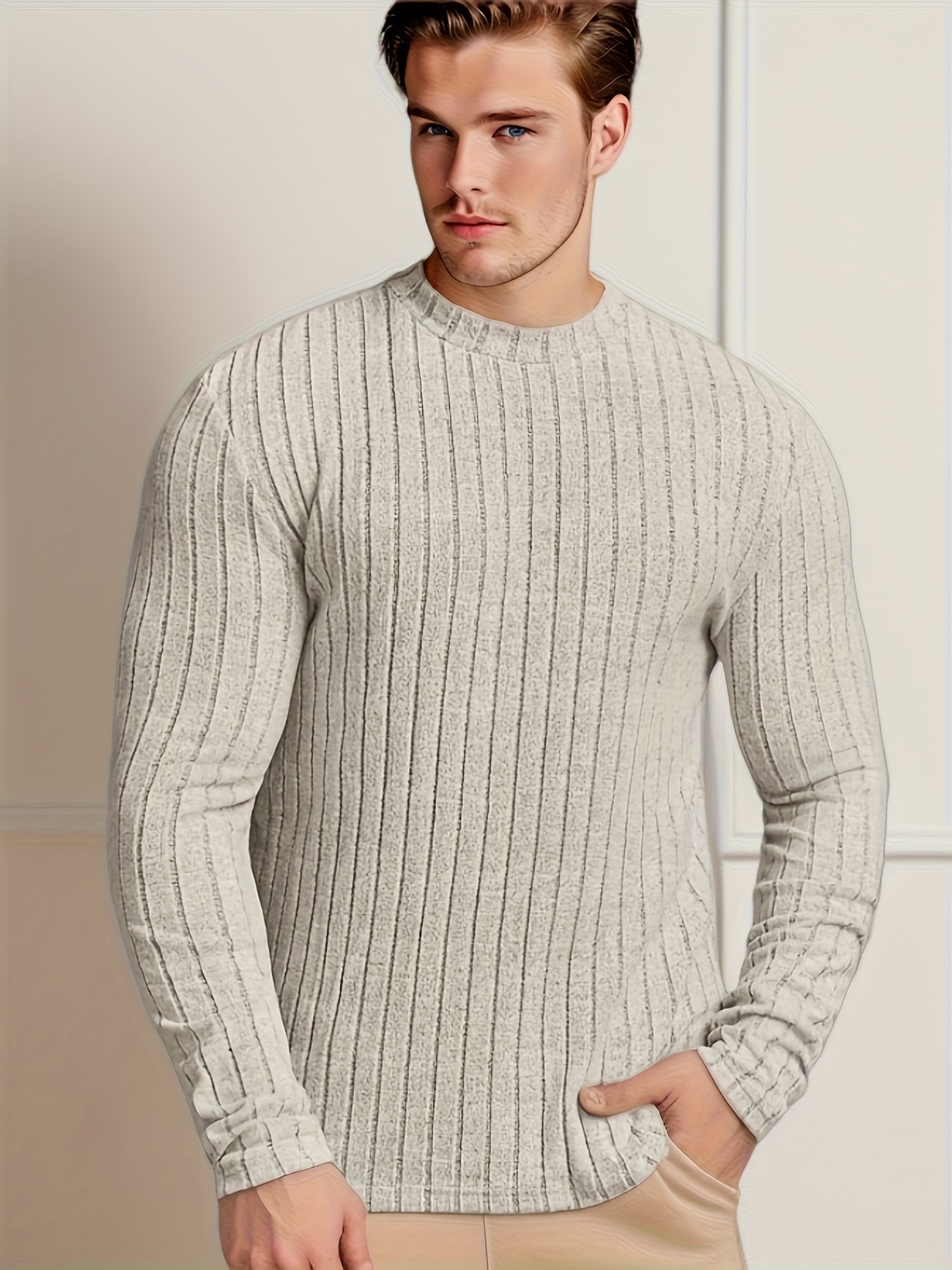 mens solid ribbed crew neck long sleeve active t shirt tee casual comfy shirts for spring summer autumn mens clothing tops details 0