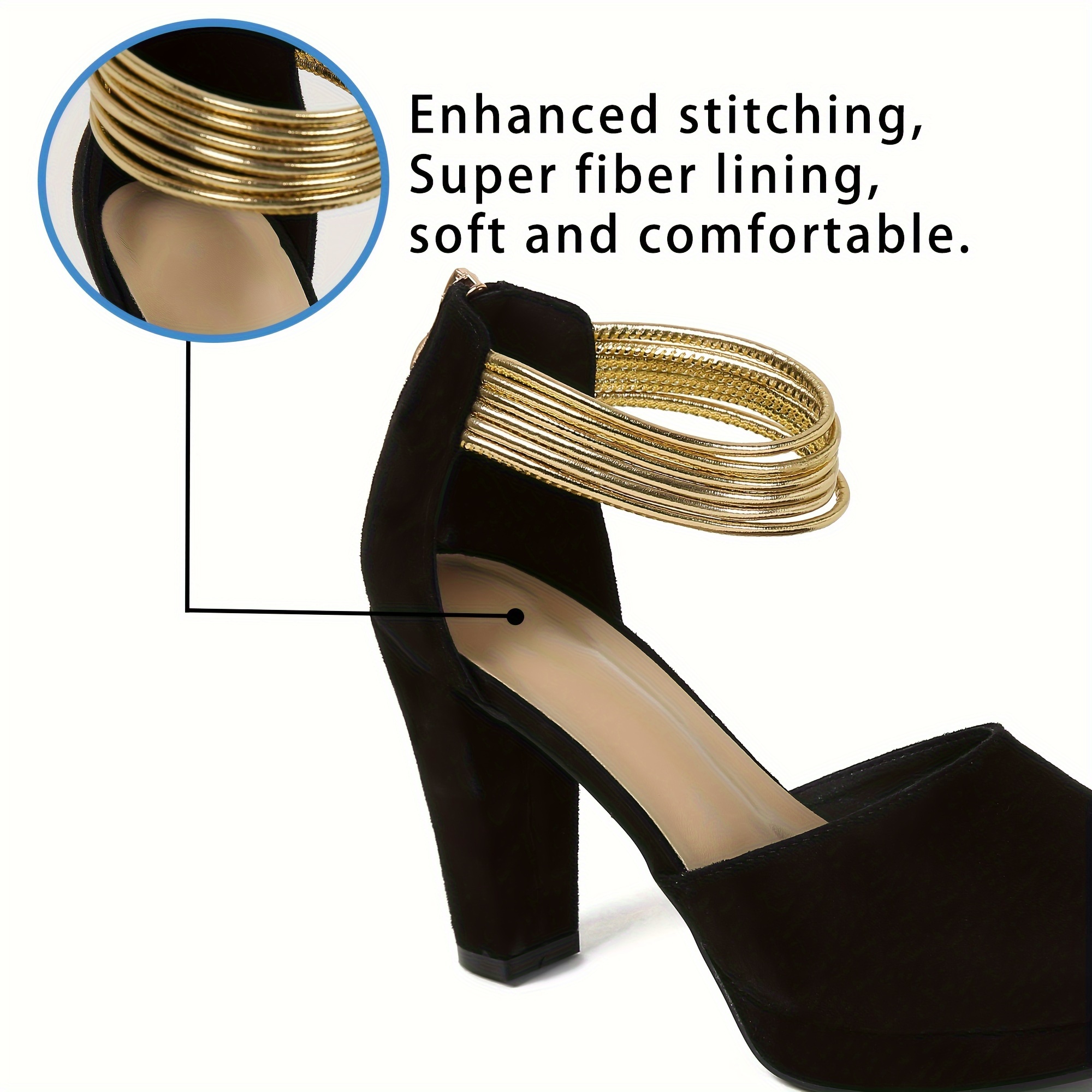 womens solid color trendy shoes slip on metallic ankle strap comfy platform shoes chunky heel d orsay party shoes details 4